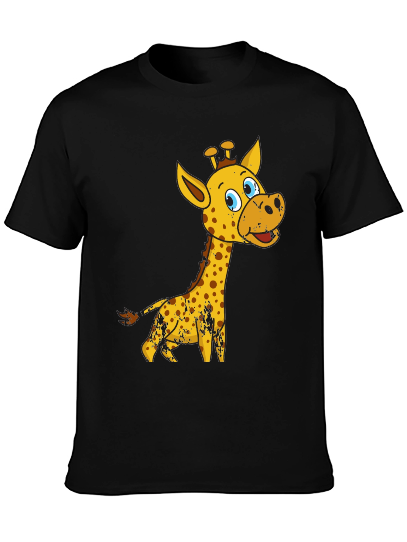 Black Giraffe Cartoon Graphic Tee - Black Cotton Shirt view 3