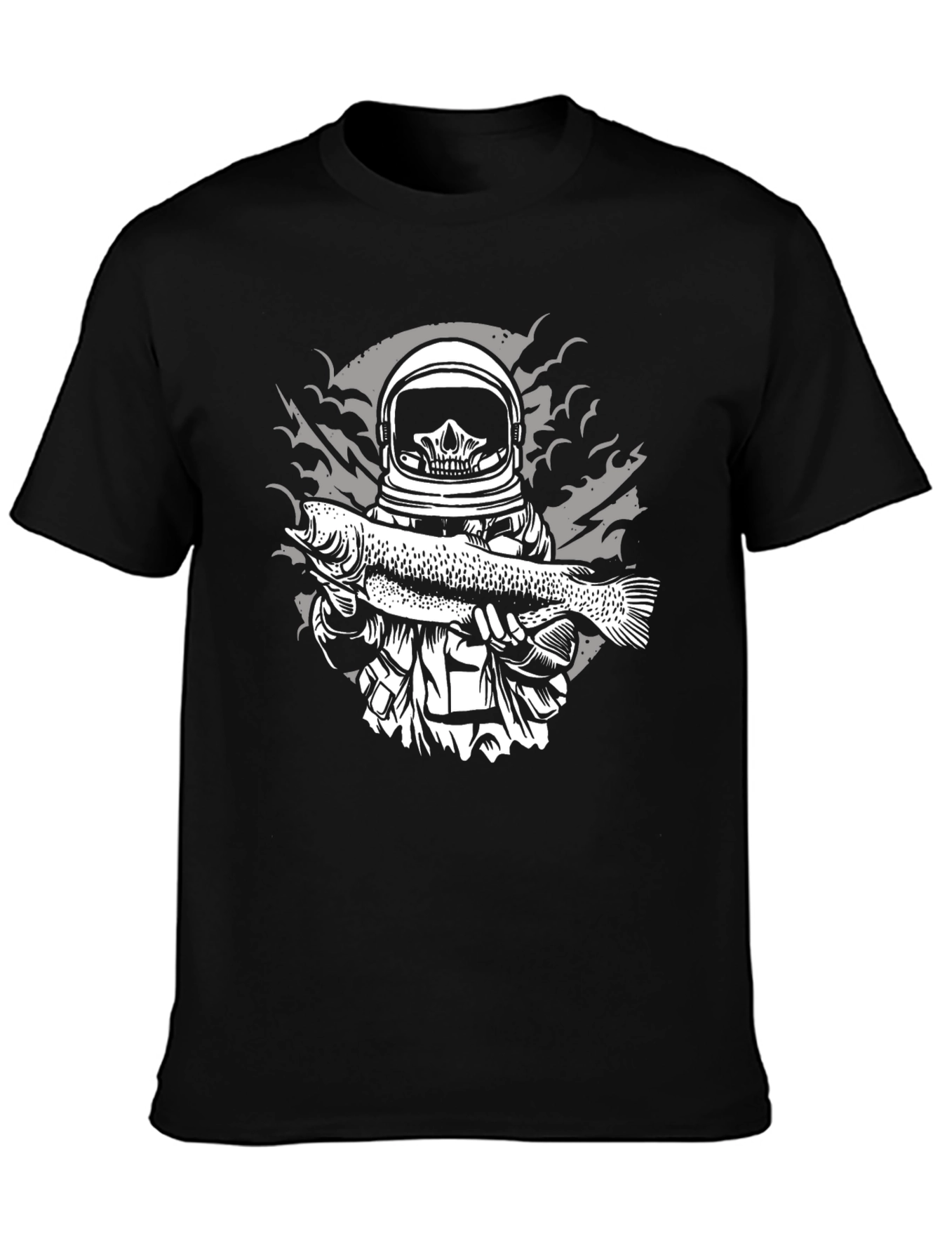 Black Astronaut Skeleton Fish Graphic Tee - Black view 3