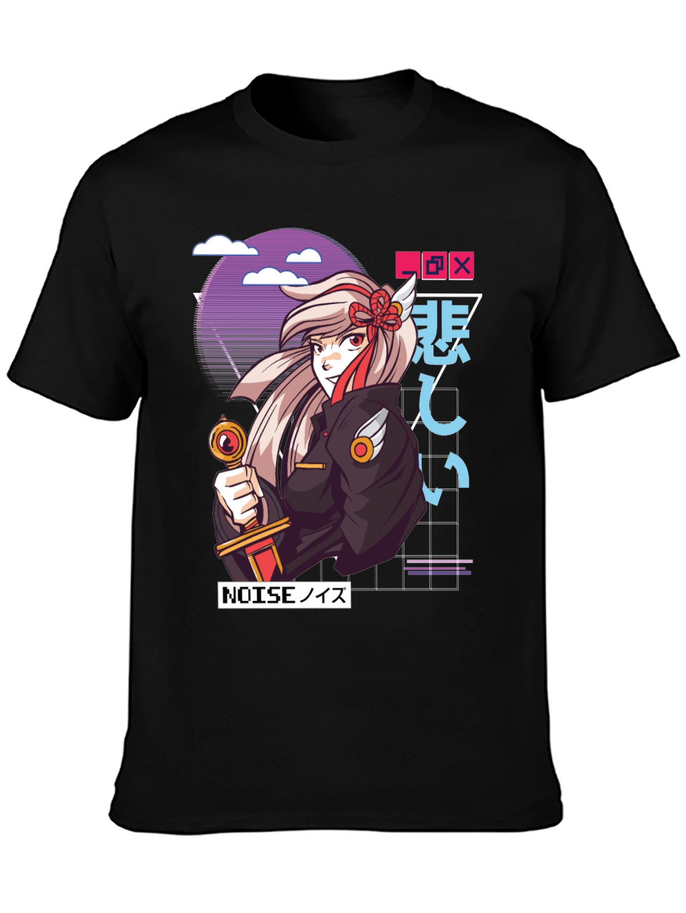Black Anime Girl Graphic T-Shirt - Black view 3