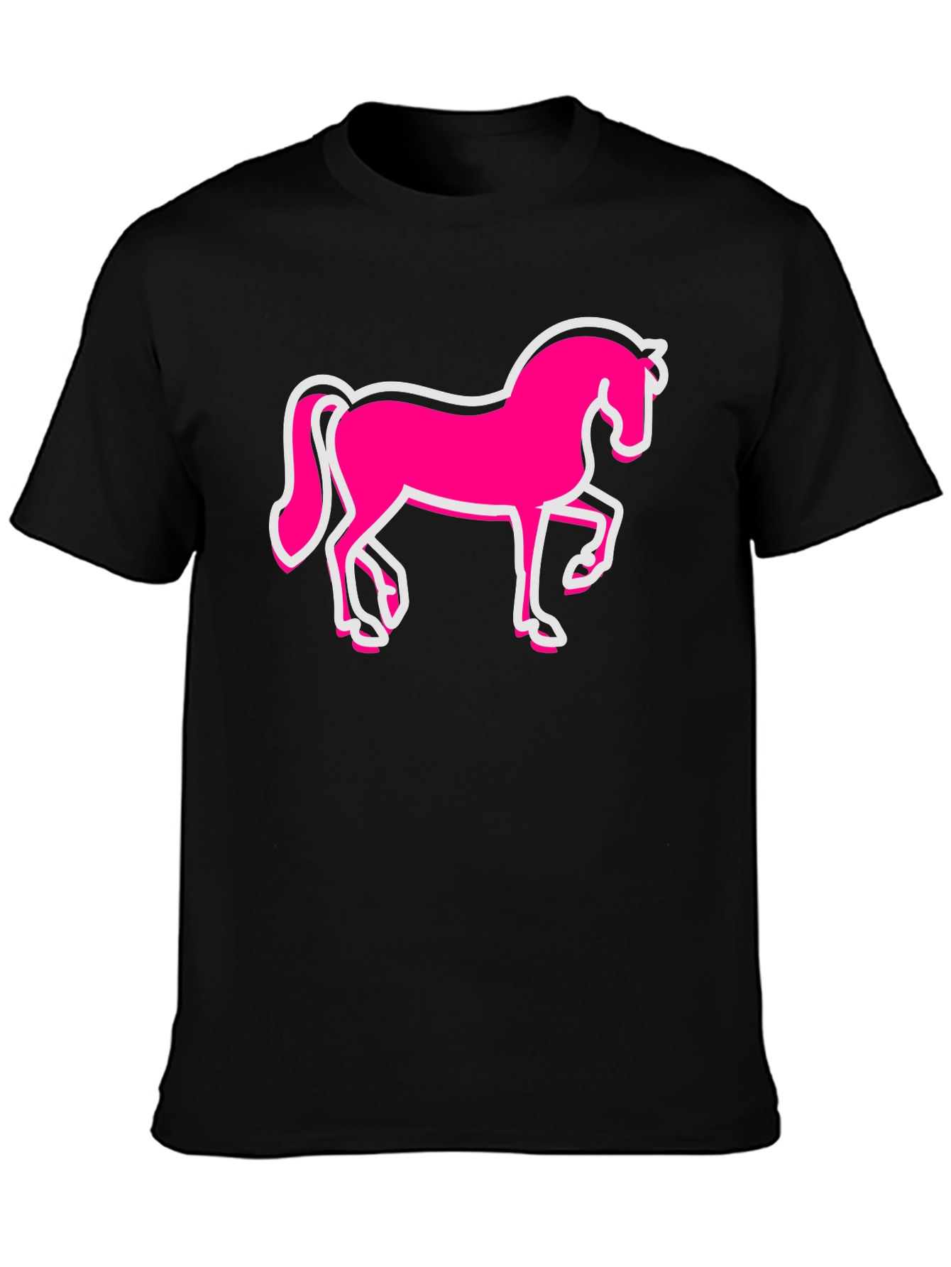 Black Pink Horse Graphic Black T-Shirt - Men's Fashion view 3
