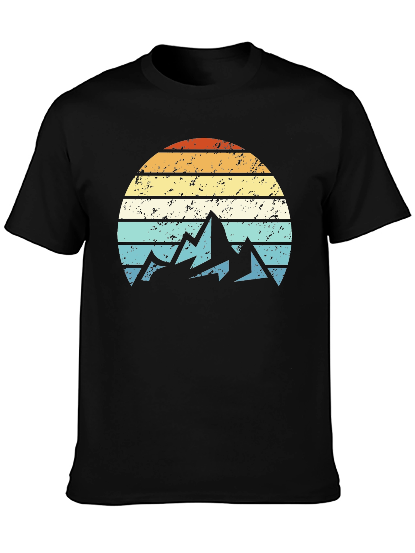 Black Retro Mountain Sunset Graphic T-Shirt view 3