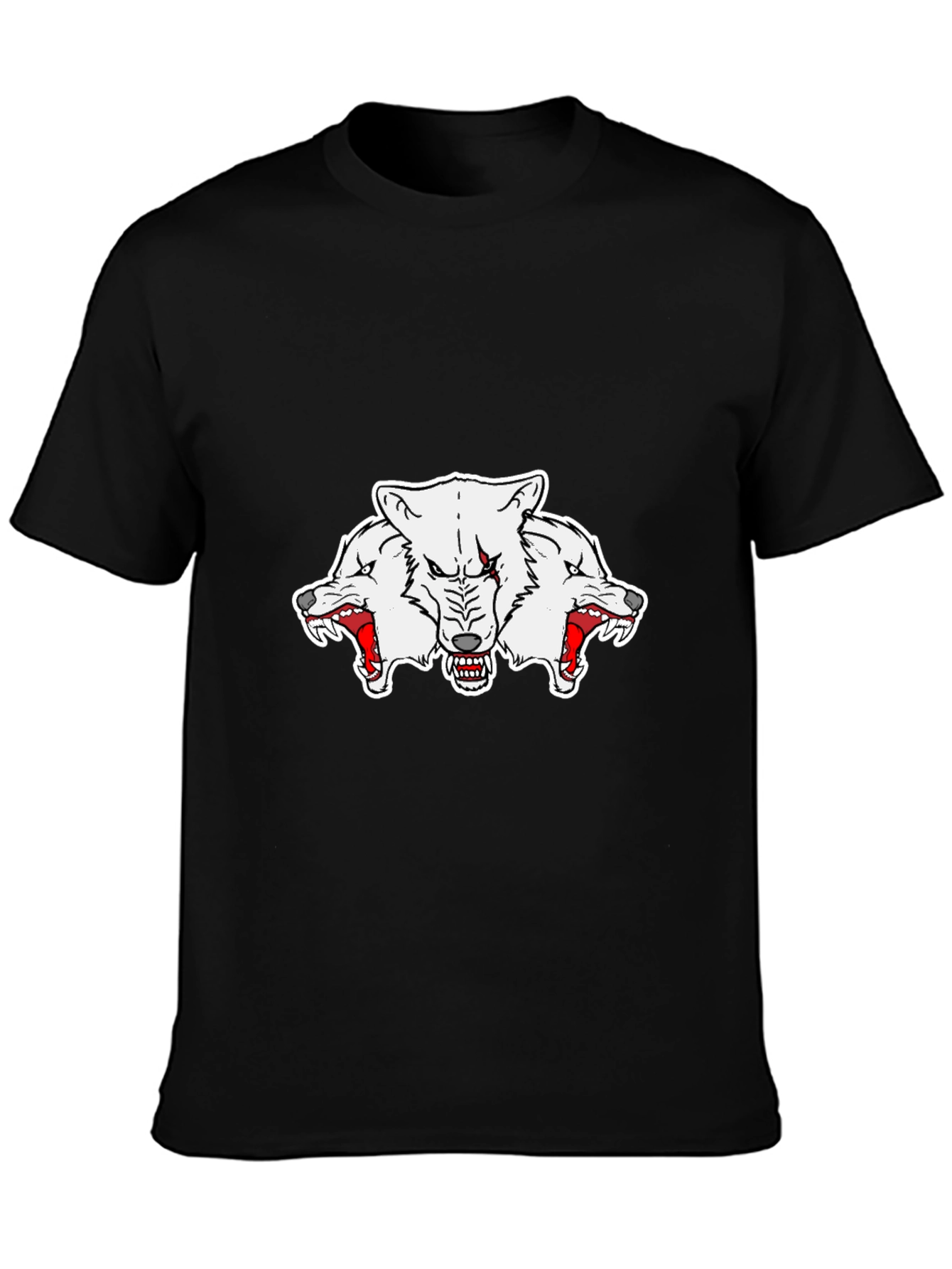 Black Three-Headed Wolf Graphic Tee - Black view 3
