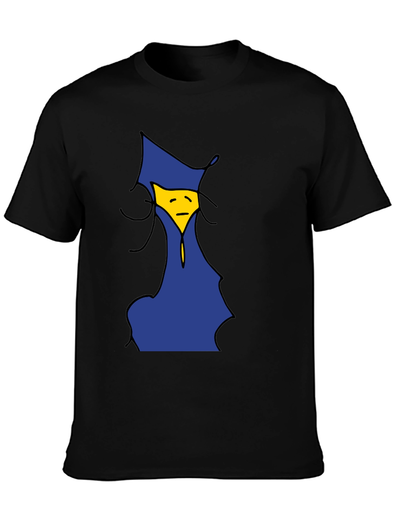 Black Cartoon Sad Face Graphic Tee - Unisex Black T-Shirt view 3