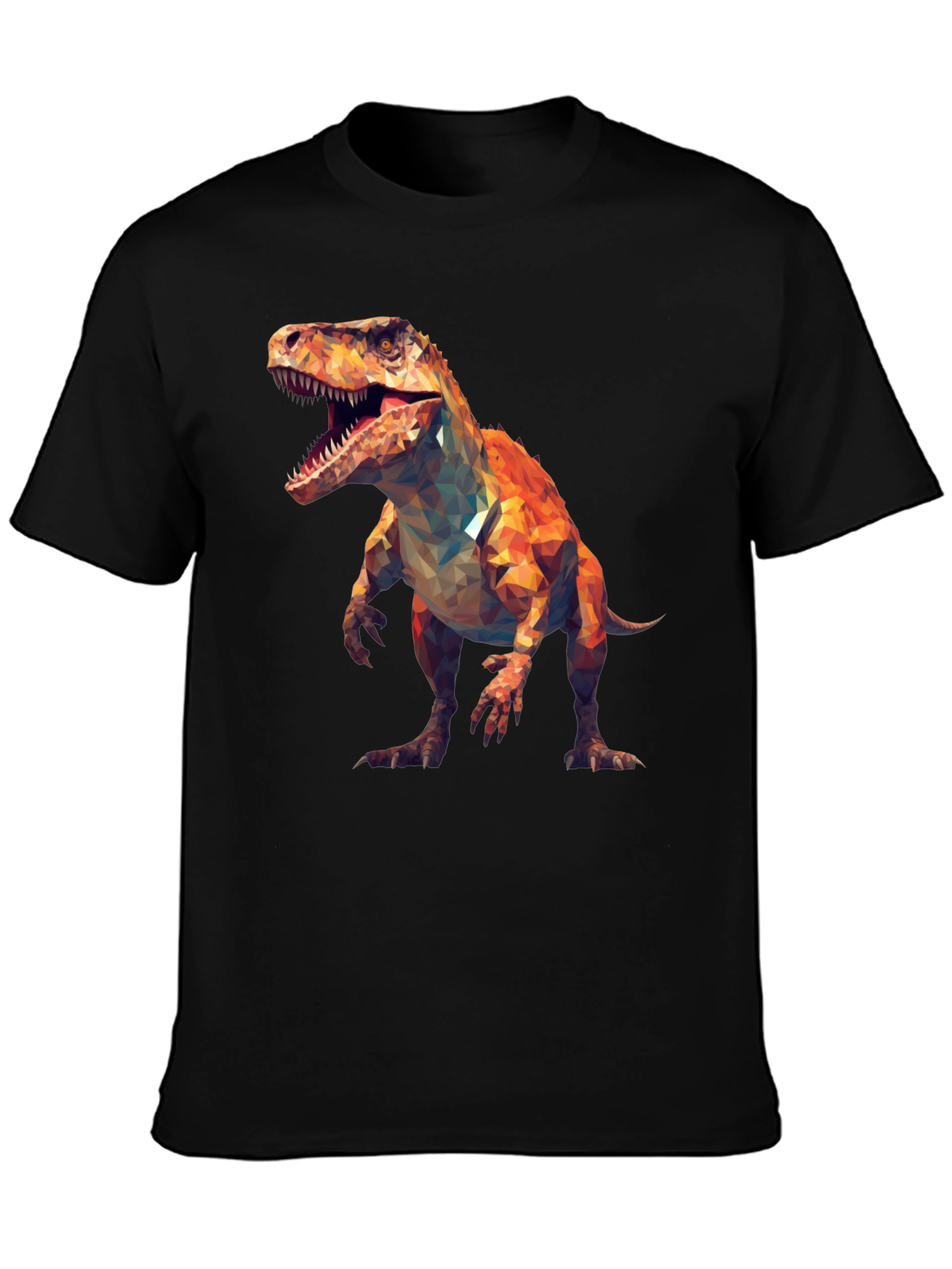Black Geometric Dinosaur T-Shirt - Black Cotton Tee view 3