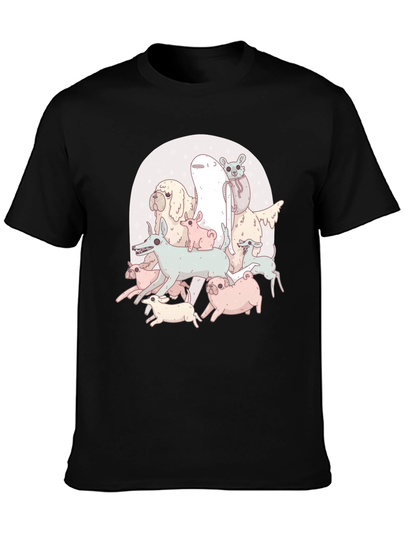 Black Funny Dog Pile Graphic T-Shirt view 3
