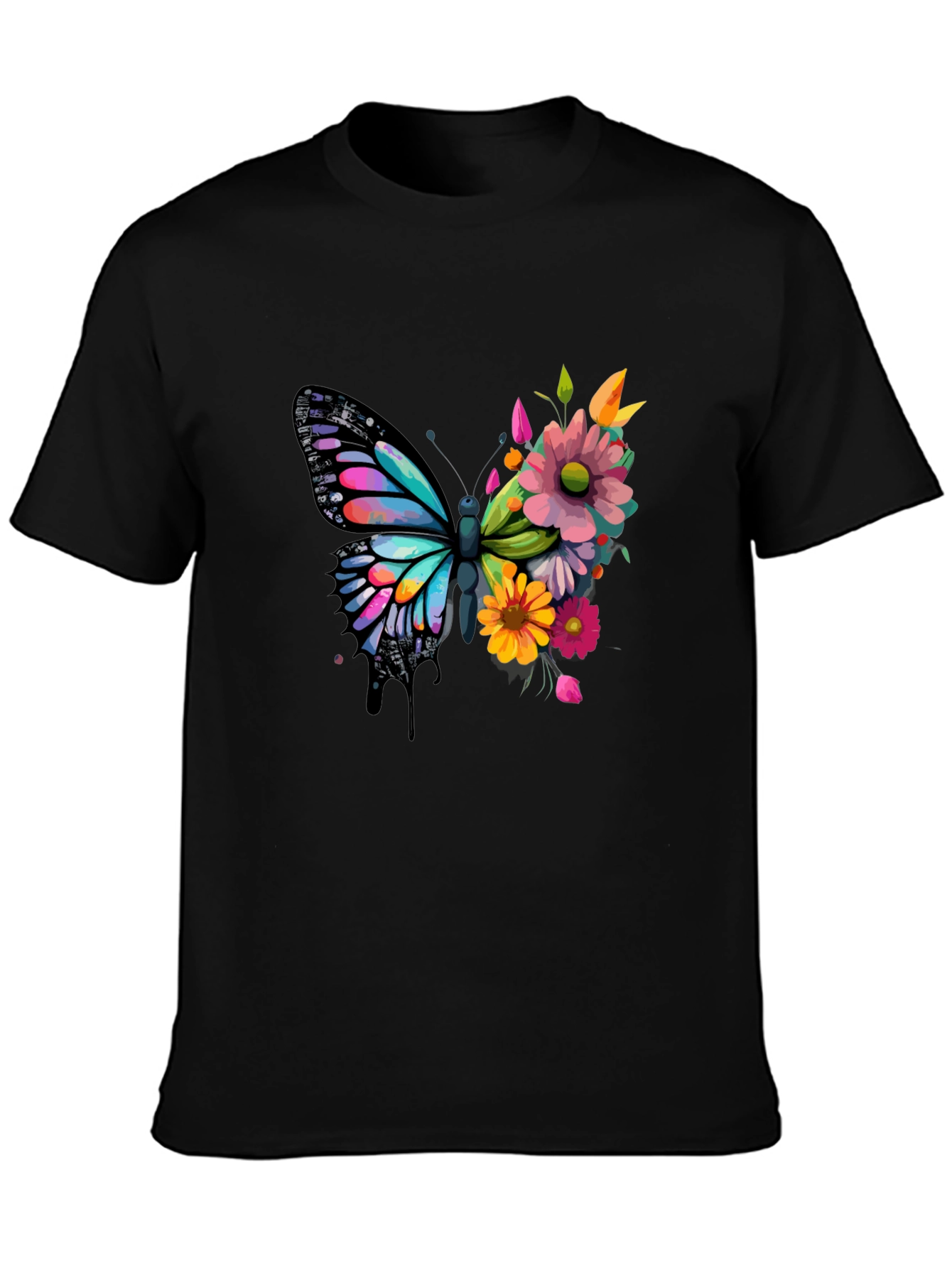 Black Butterfly Floral Graphic Tee - Black view 3