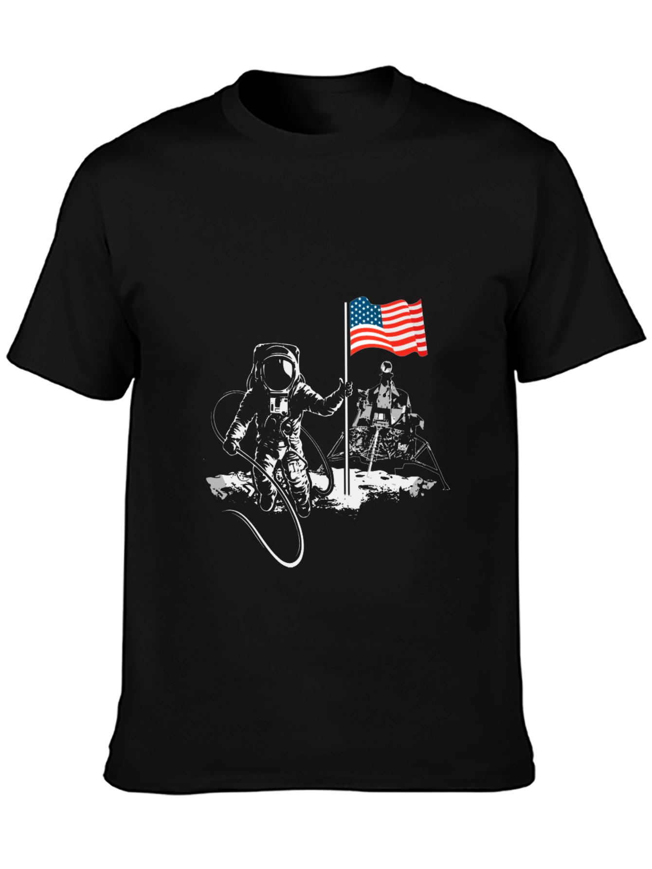 Black Astronaut American Flag T-Shirt - Space Exploration Tee view 3