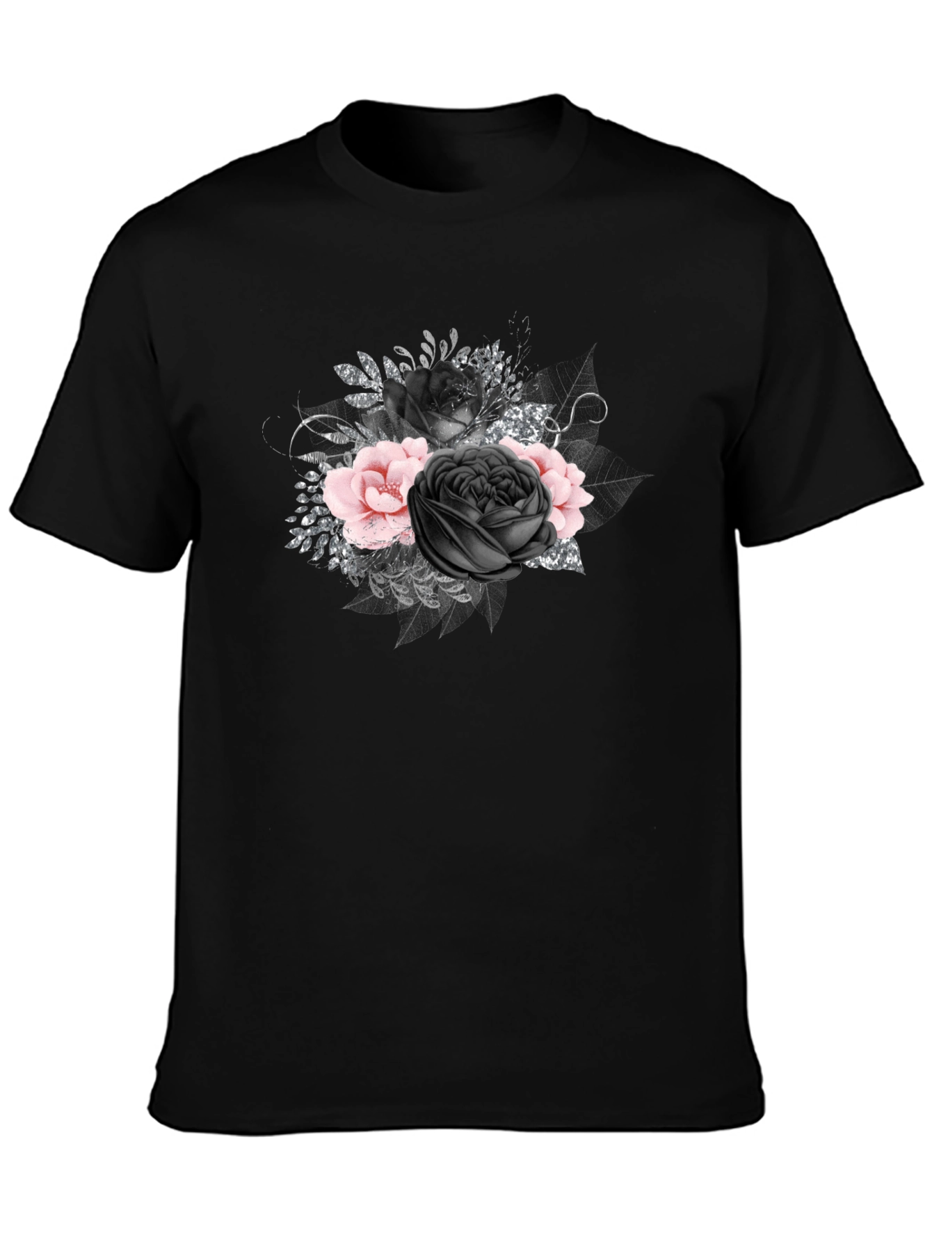 Black Black Floral Graphic Tee - Stylish Men's T-Shirt view 3