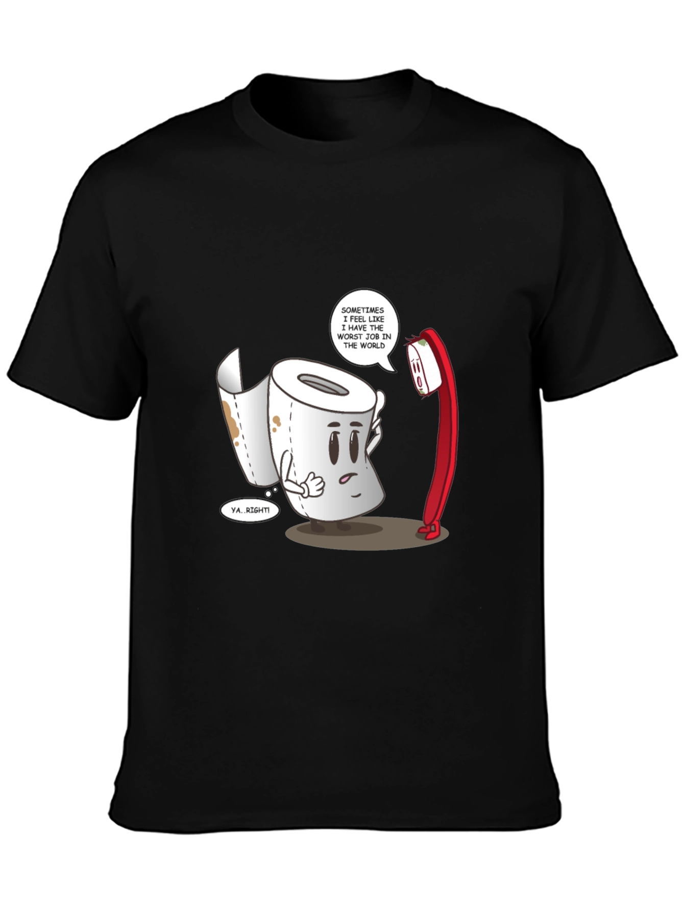 Black Funny Toilet Paper vs. Toothbrush Graphic Tee view 3
