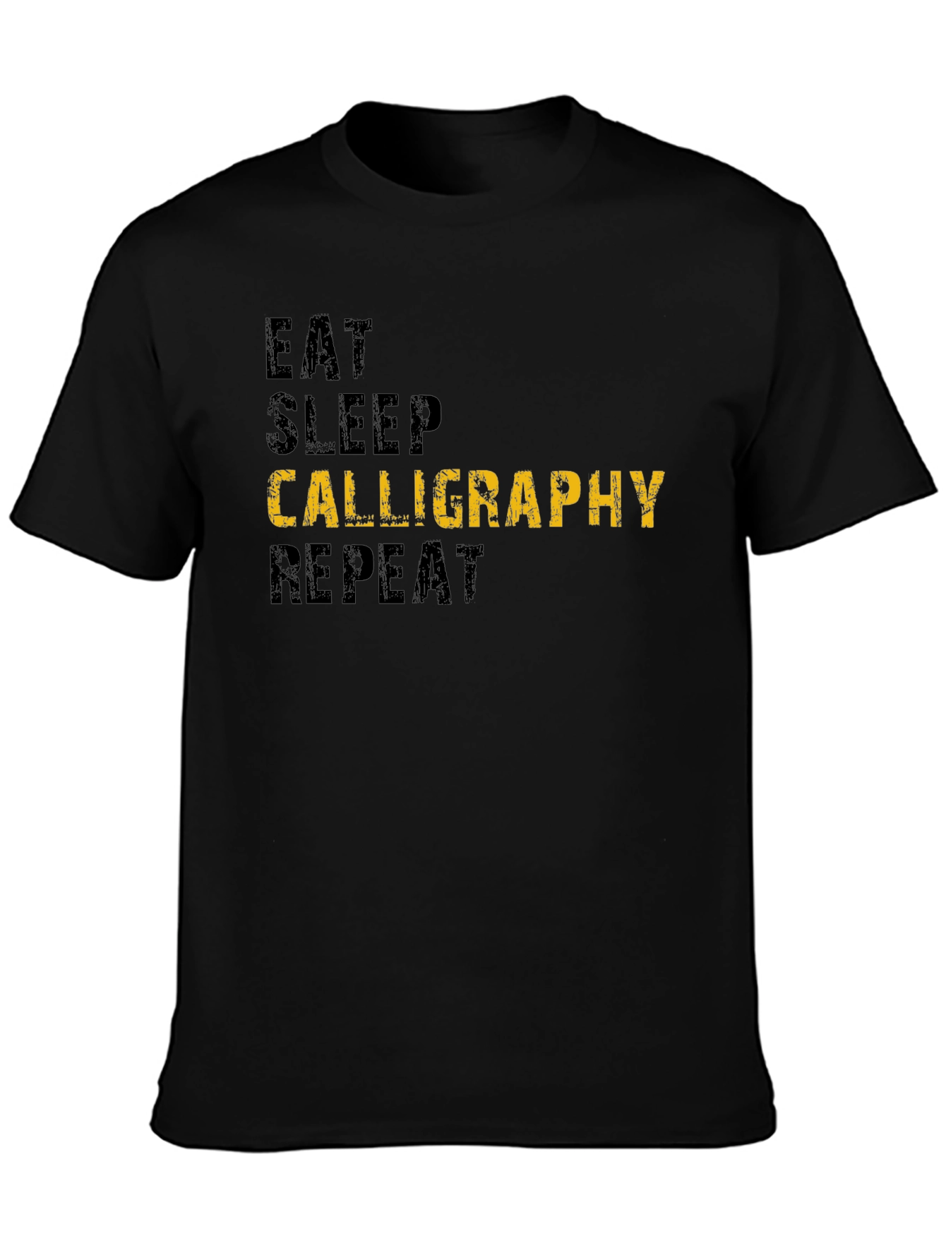 Black Eat Sleep Calligraphy Repeat Black T-Shirt view 3