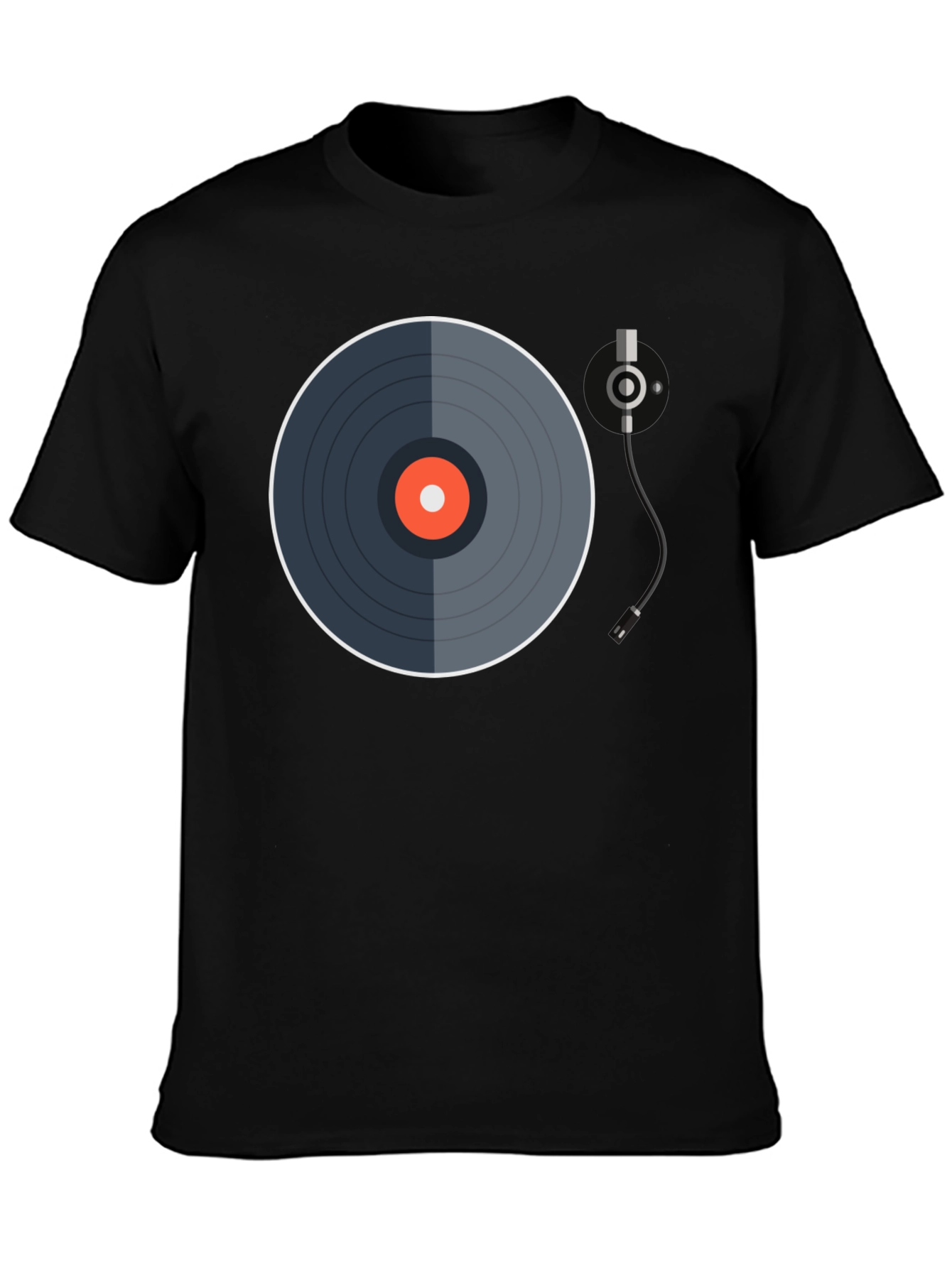 Black Retro Vinyl Record Graphic Tee - Black Cotton Blend view 3