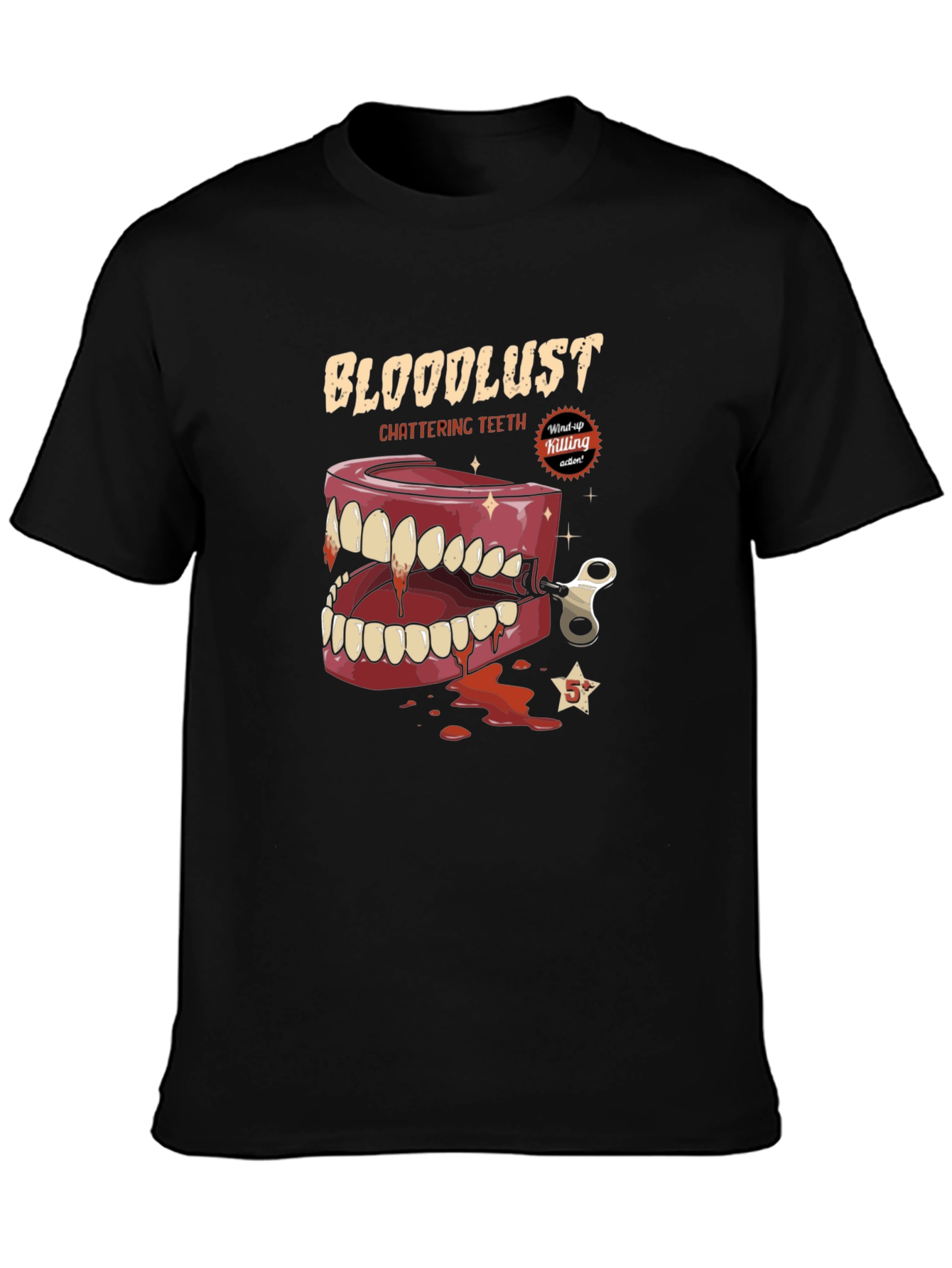 Black Bloodlust Chattering Teeth Graphic Tee - Horror T-Shirt view 3