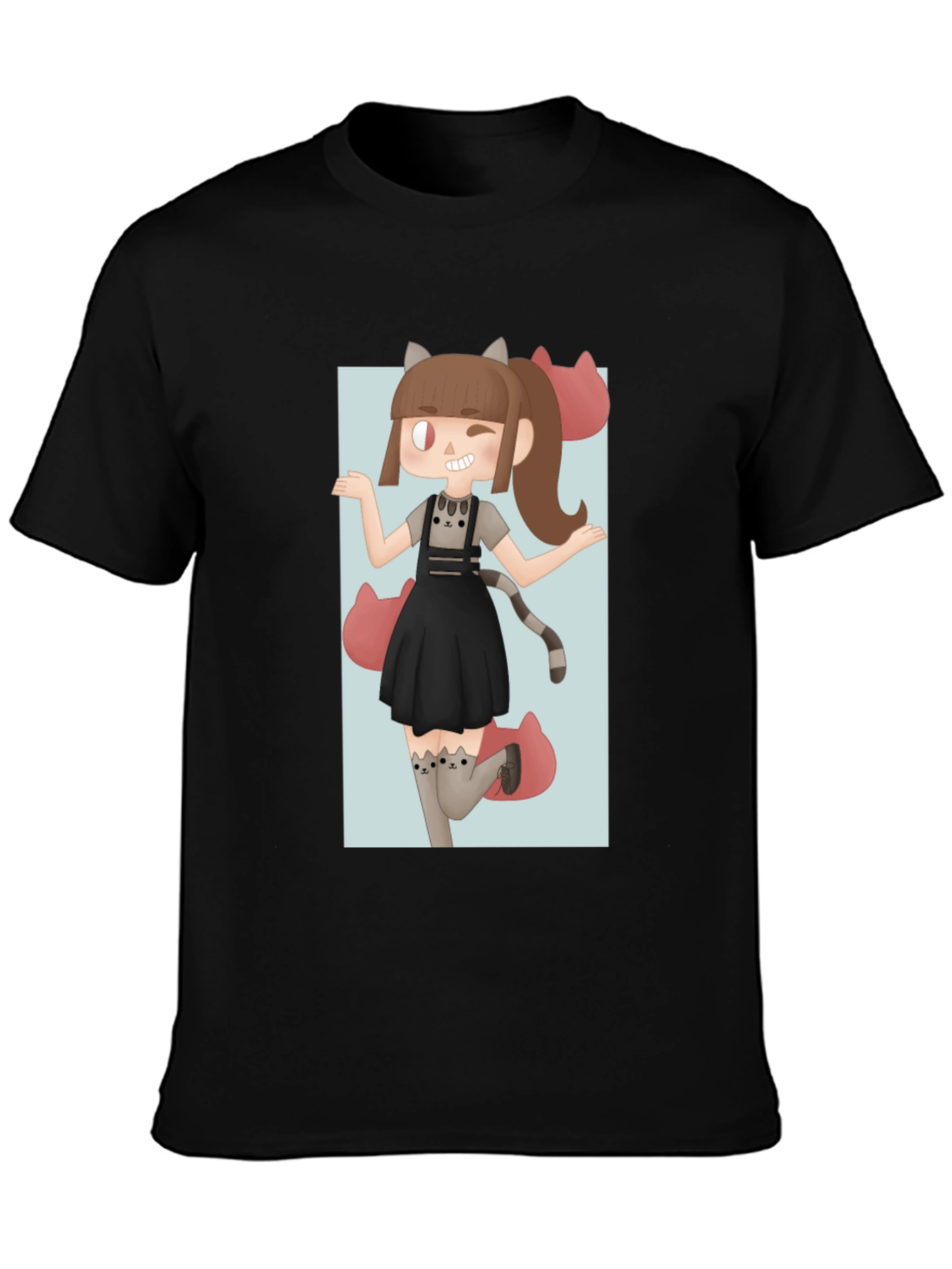 Black Anime Girl Graphic Tee - Black Unisex T-Shirt view 3