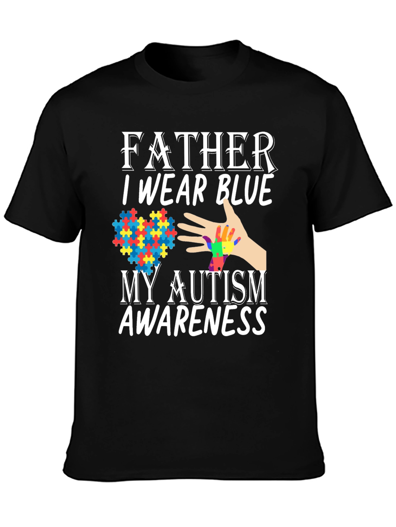 Black Father Autism Awareness Blue T-Shirt view 3