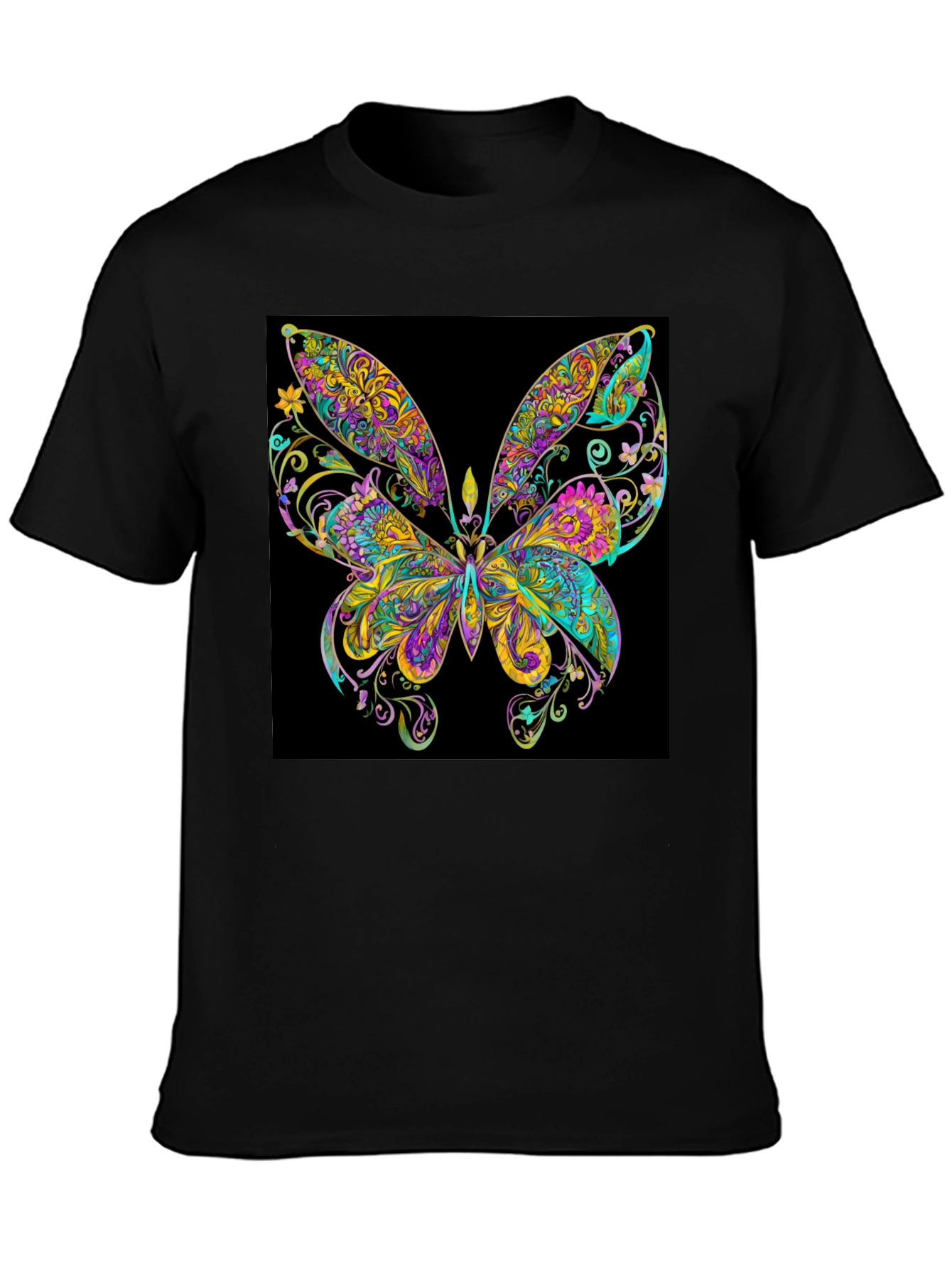 Black Psychedelic Butterfly Graphic Black T-Shirt view 3
