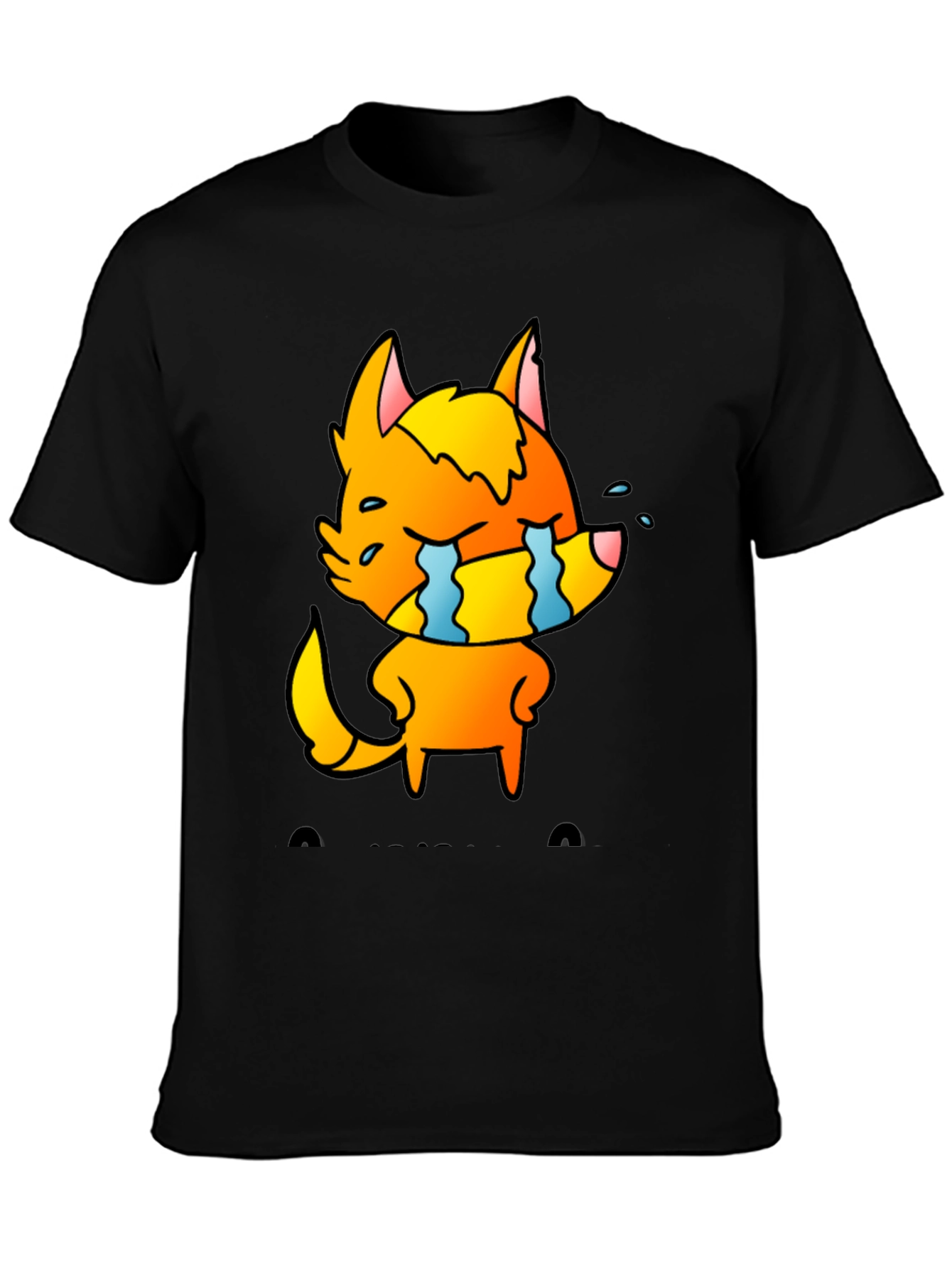 Black Cartoon Crying Fox Graphic Tee - Black view 3