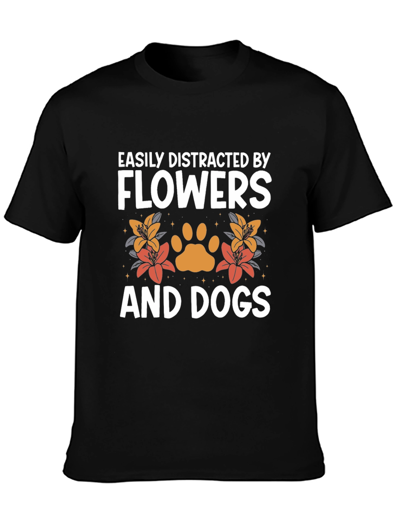 Black Easily Distracted by Flowers and Dogs Tee view 3