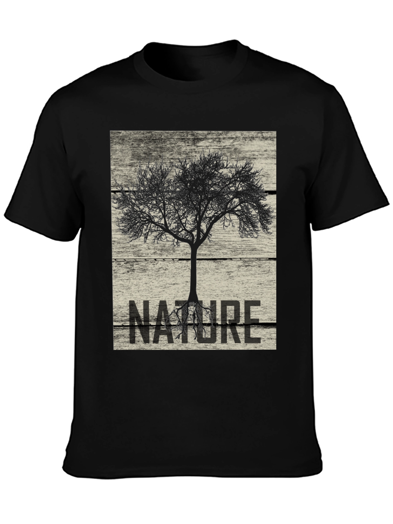 Black Nature Tree Graphic Tee - Black Cotton T-Shirt view 3