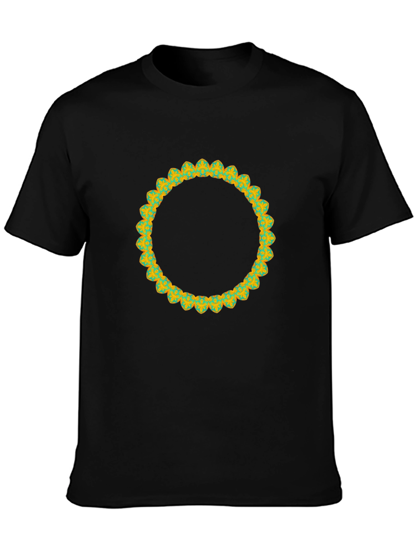 Black Men's Black T-Shirt with Decorative Circular Print view 3