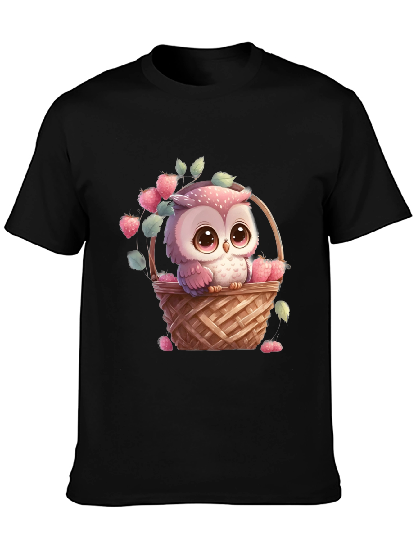 Black Owl in Basket T-Shirt: Cute Cartoon Graphic Tee view 3