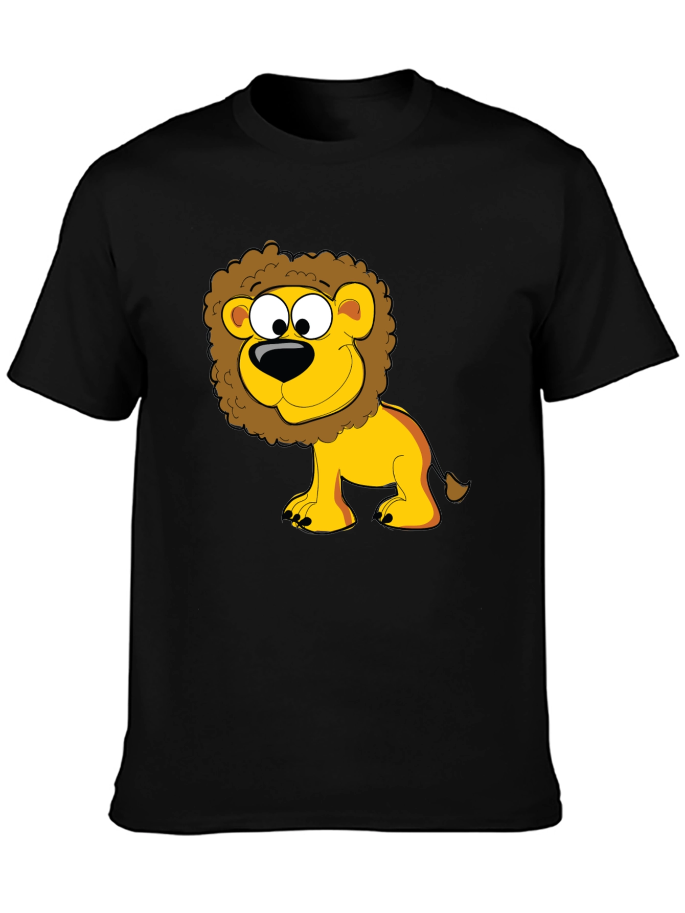 Black Lion Cartoon Graphic Black T-Shirt view 3