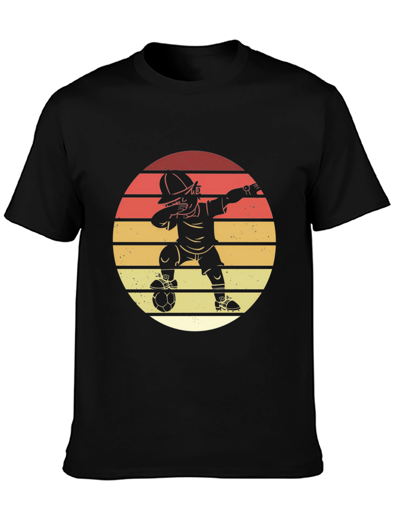 Black Soccer Dab T-Shirt - Retro Sunset Style view 3