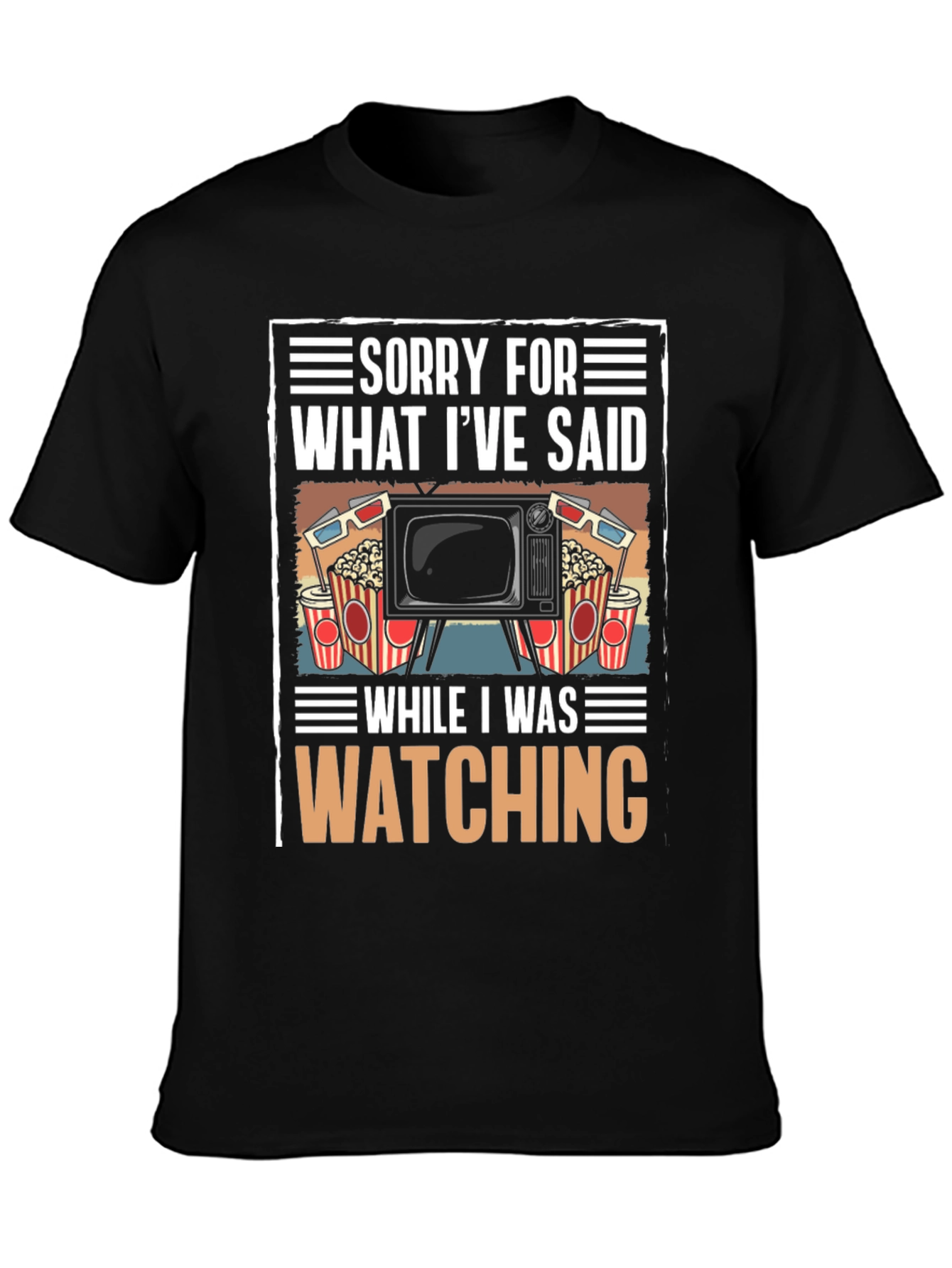 Black Funny Movie Watching T-Shirt view 3