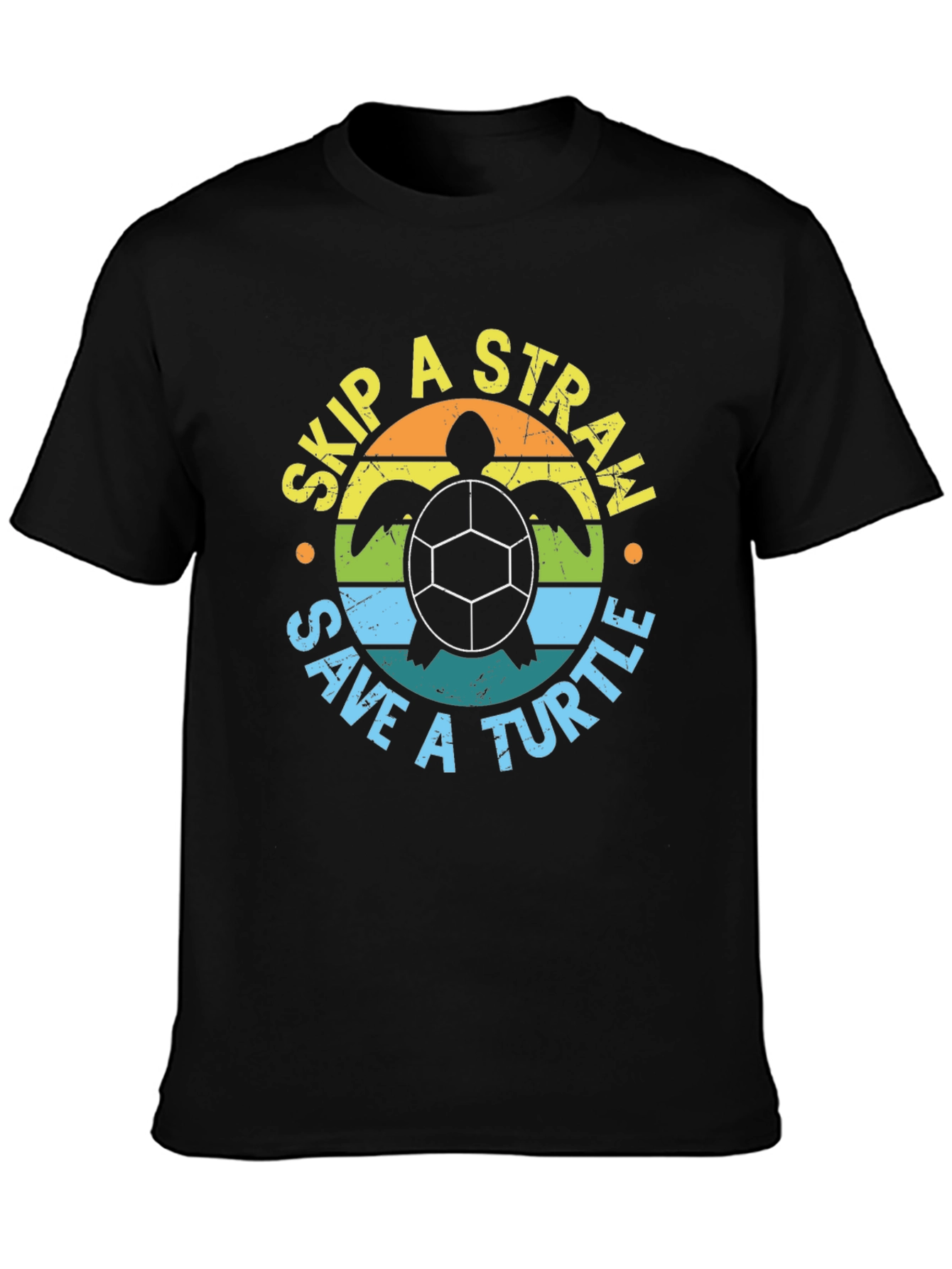 Black Skip a Straw Save a Turtle Graphic Tee view 3