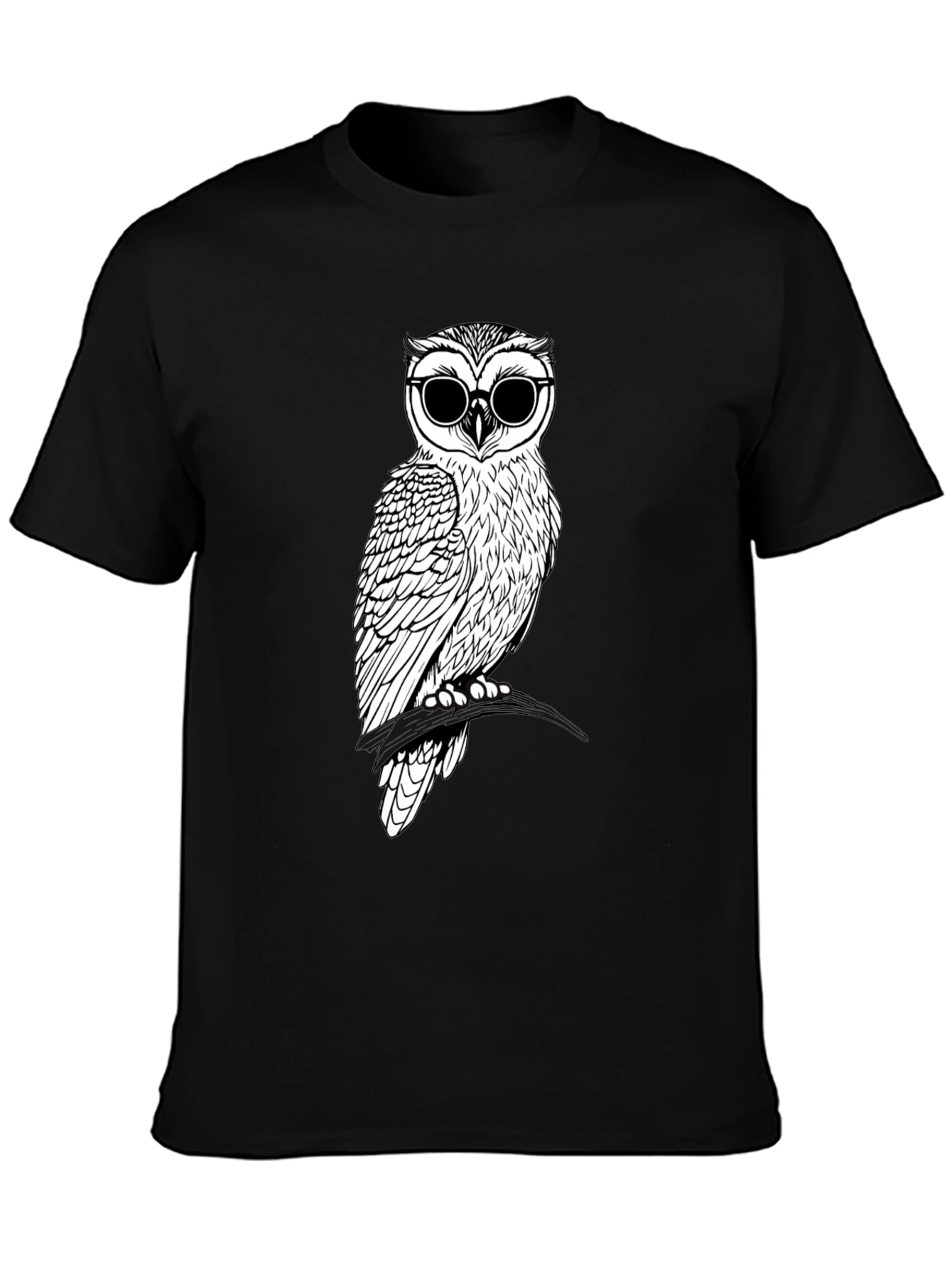 Black Cool Owl Graphic Tee - Black Cotton T-Shirt view 3