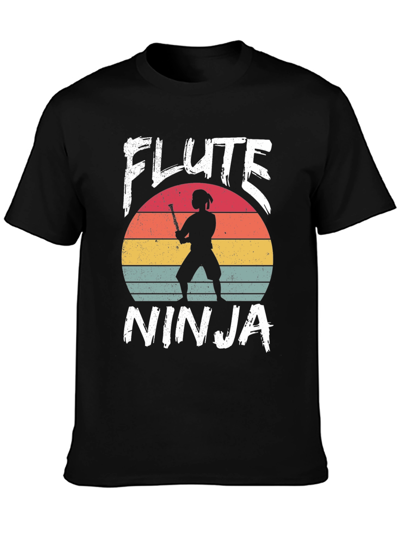 Black Flute Ninja Graphic T-Shirt - Retro Music Tee view 3