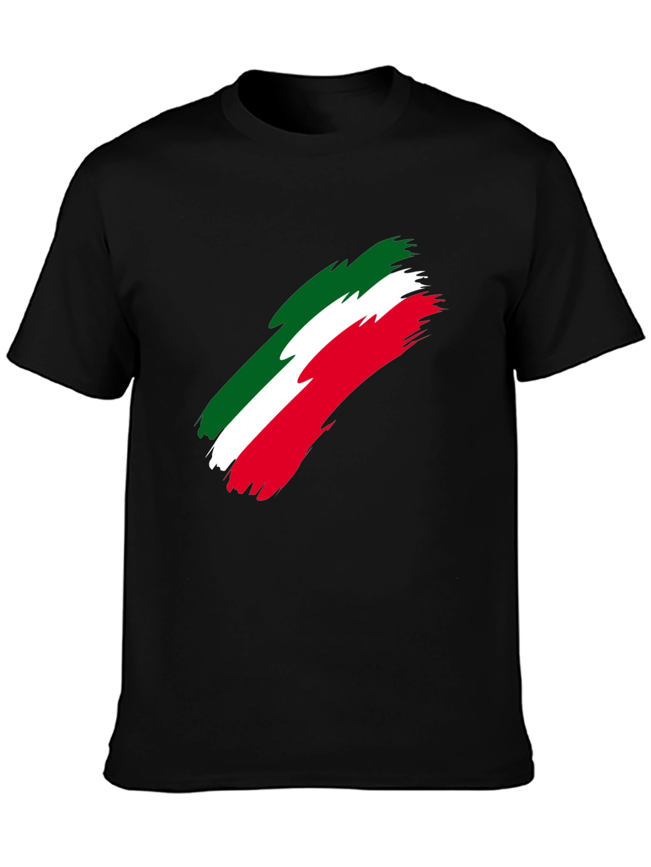 Black Italian Flag Brushstroke Men's Black T-Shirt view 3