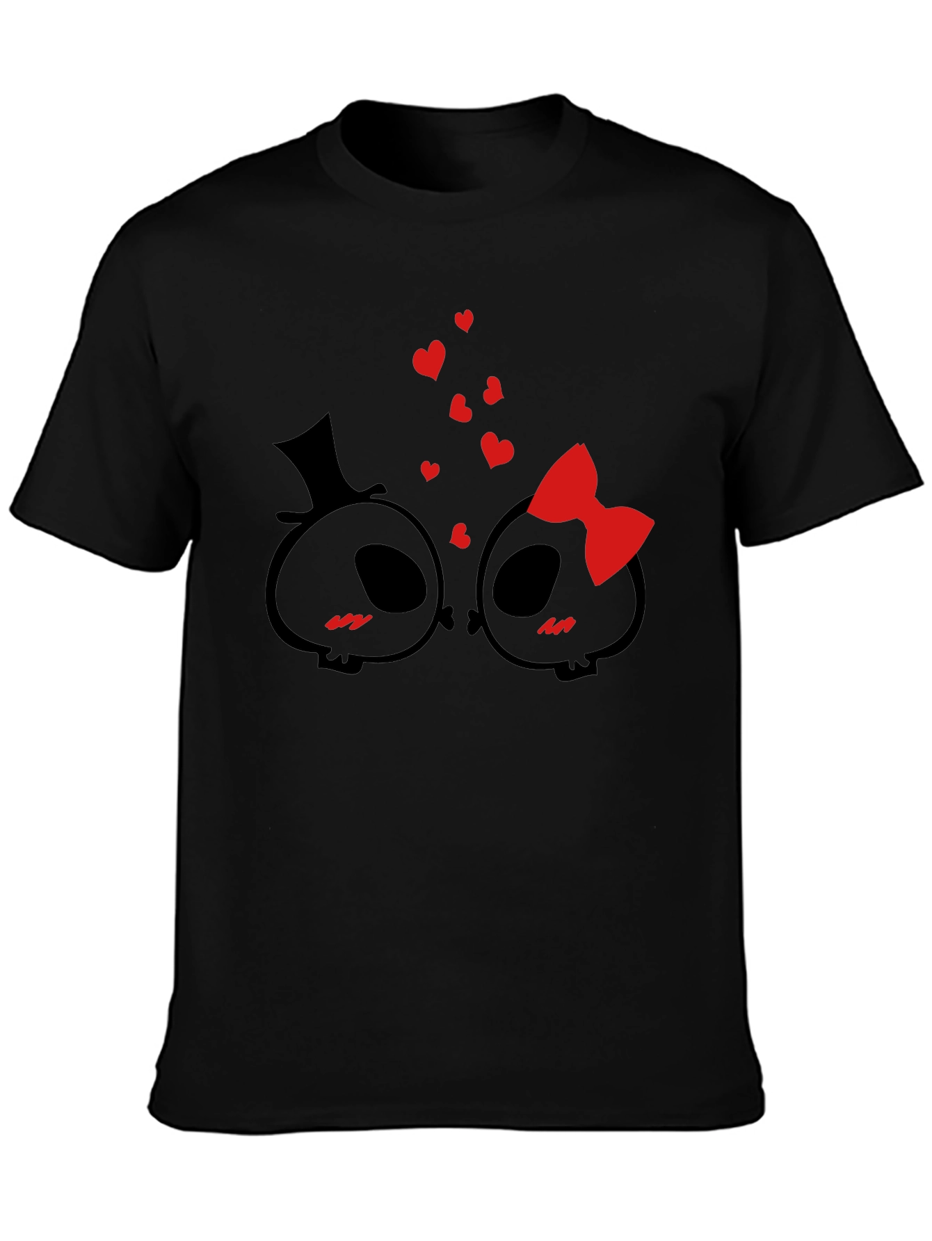 Black Cute Skull Couple Valentine's Day T-Shirt view 3