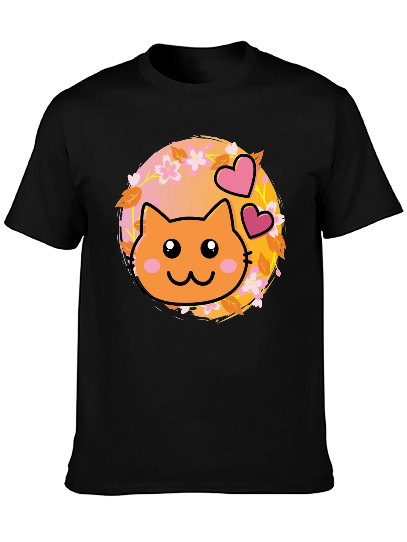 Black Cute Kawaii Cat T-Shirt - Sweet Kitten Design view 3