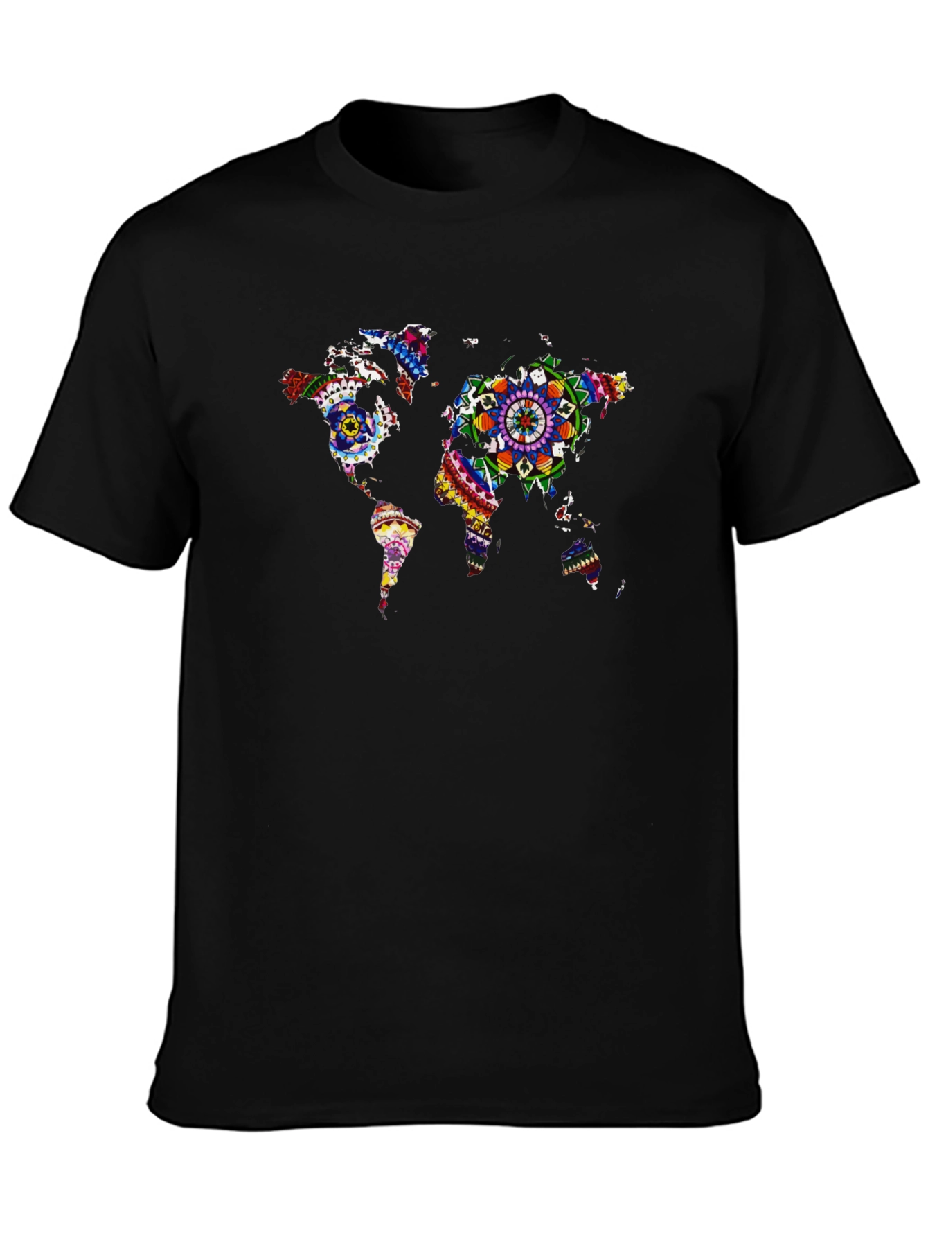 Black World Map Mandala Graphic T-Shirt view 3