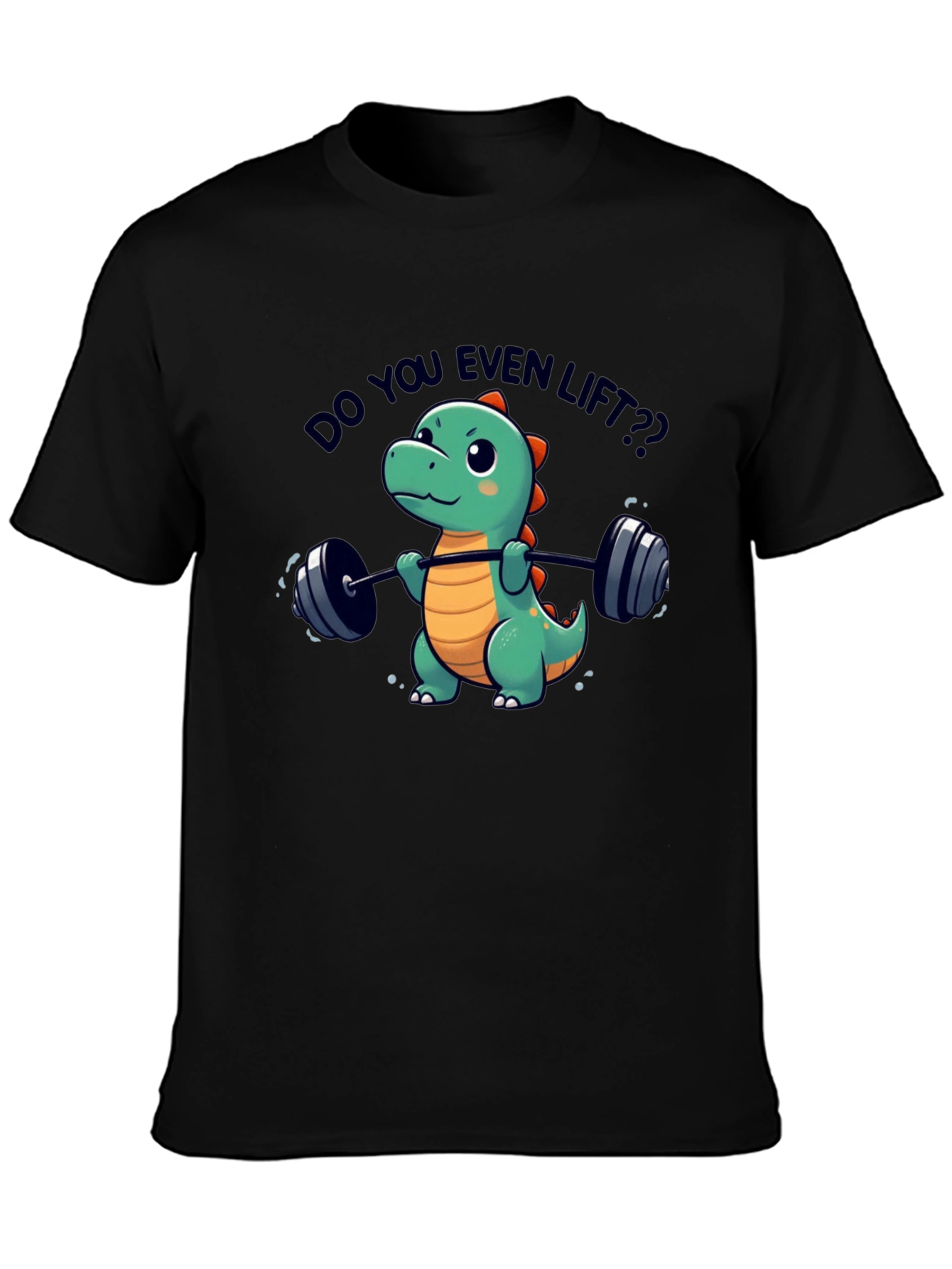 Black Funny Dinosaur Lifting Weights T-Shirt view 3