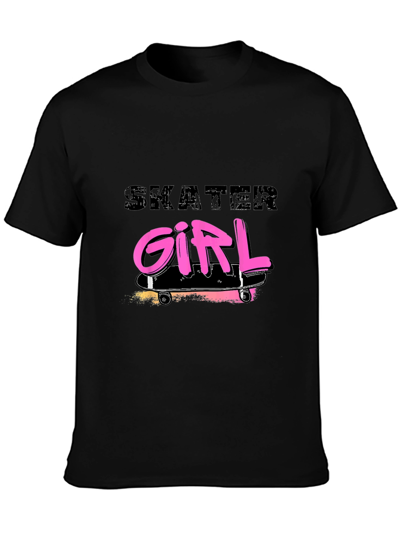 Black Skater Girl Graphic Tee - Black Cotton Blend Shirt view 3