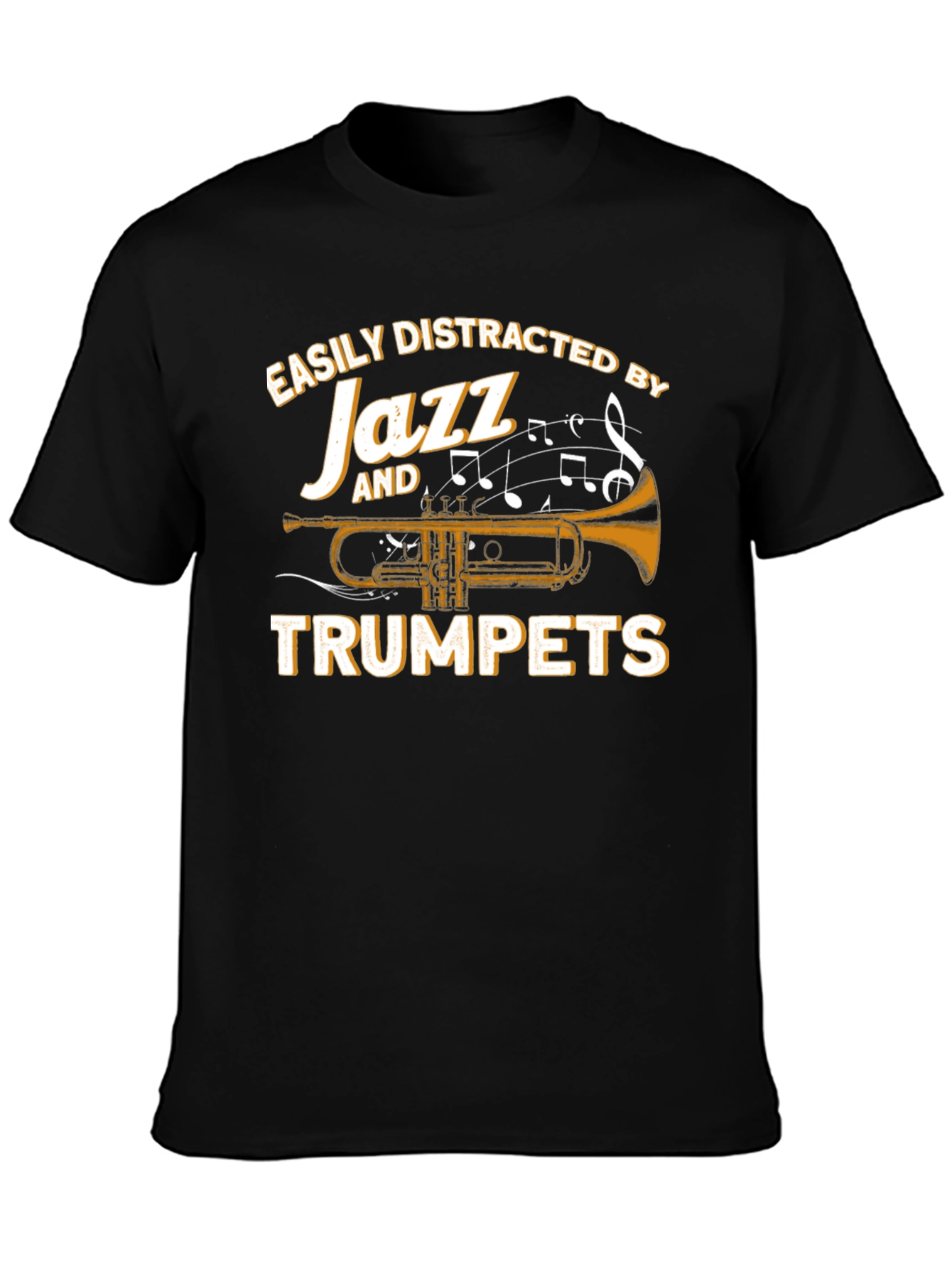 Black Easily Distracted by Jazz and Trumpets T-Shirt view 3