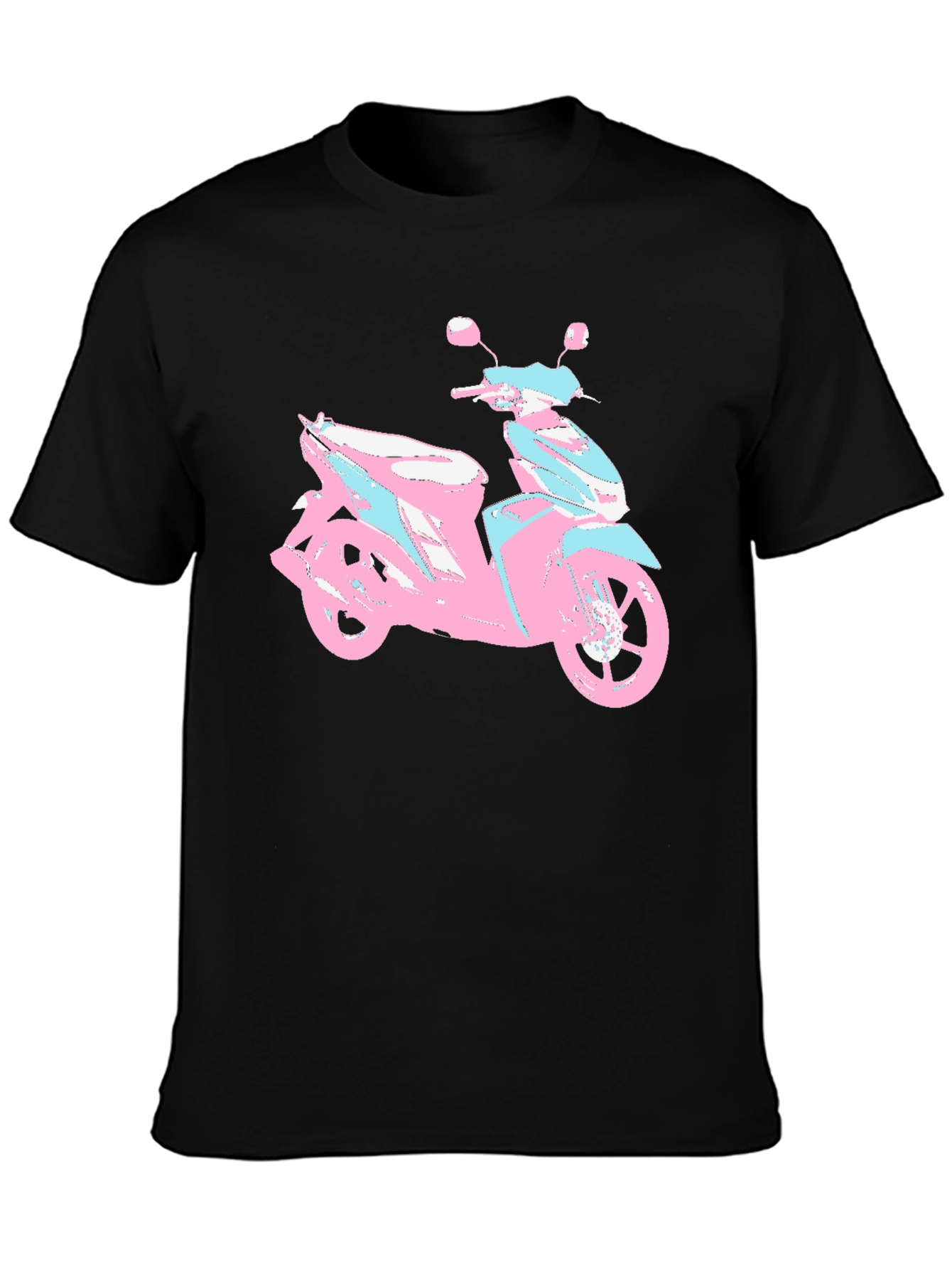 Black Vaporwave Scooter Graphic Tee - Black Cotton T-Shirt view 3