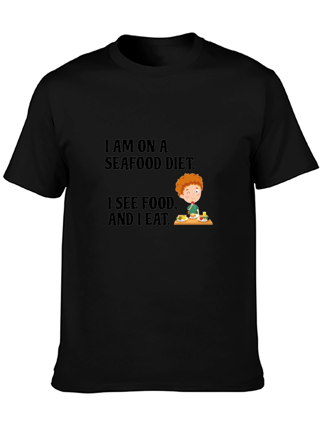 Black Seafood Diet T-Shirt - Funny Foodie Tee view 3
