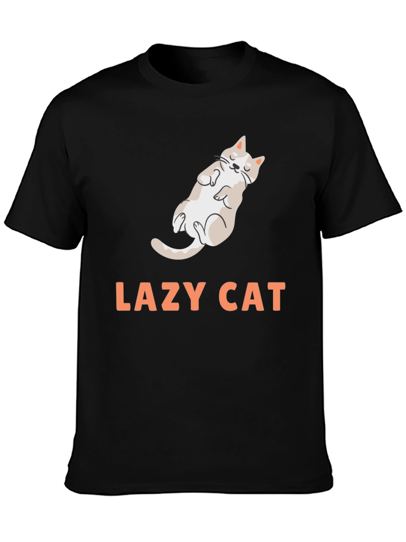 Black Lazy Cat Graphic Tee - Black Cotton Blend view 3