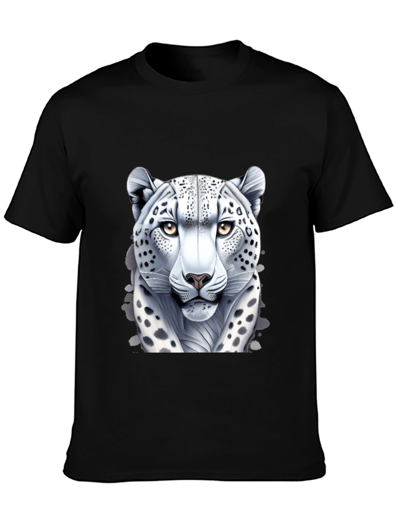 Black Snow Leopard Graphic Tee - Black Cotton Shirt view 3
