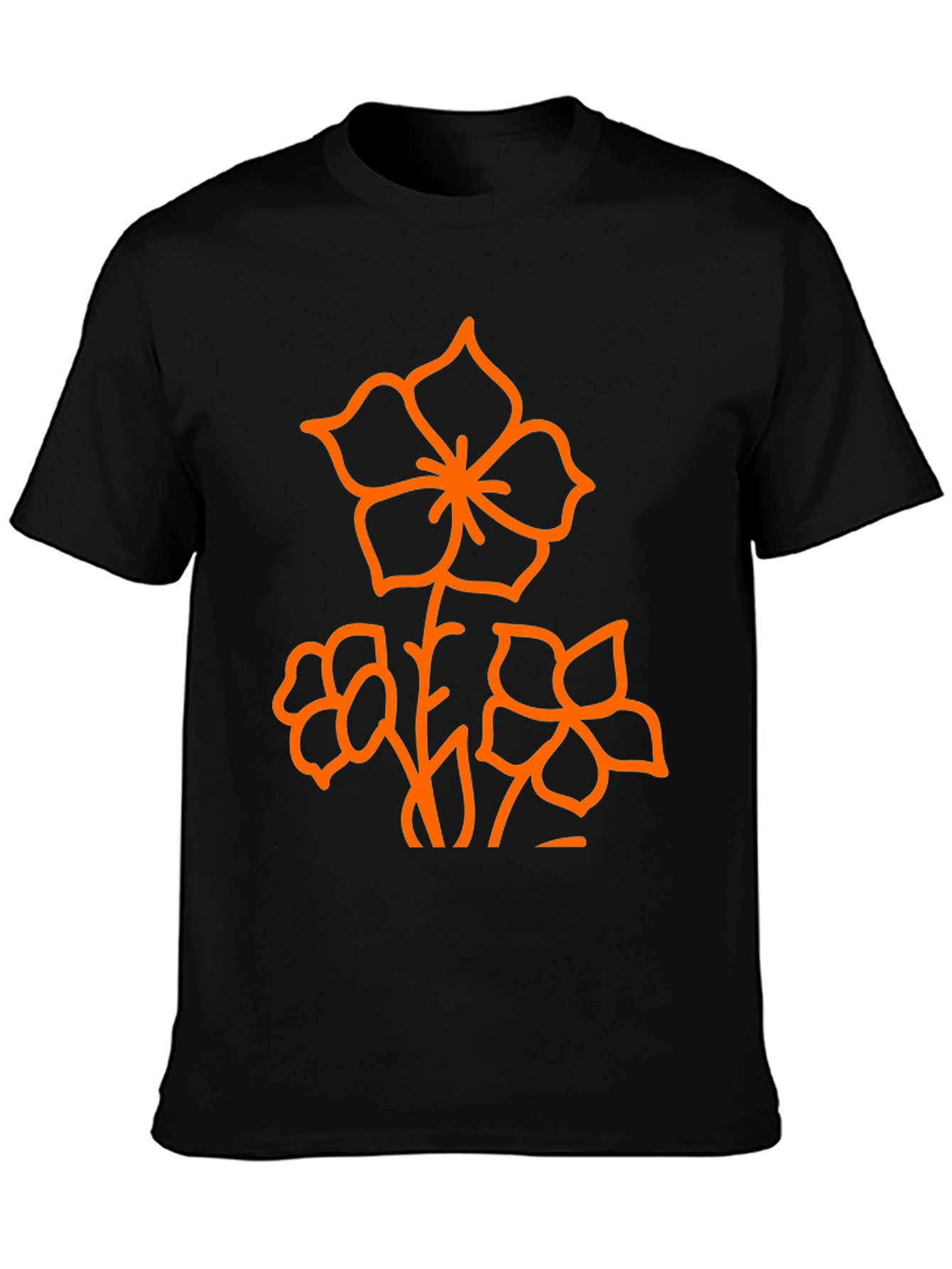 Black Black T-Shirt with Orange Floral Design view 3