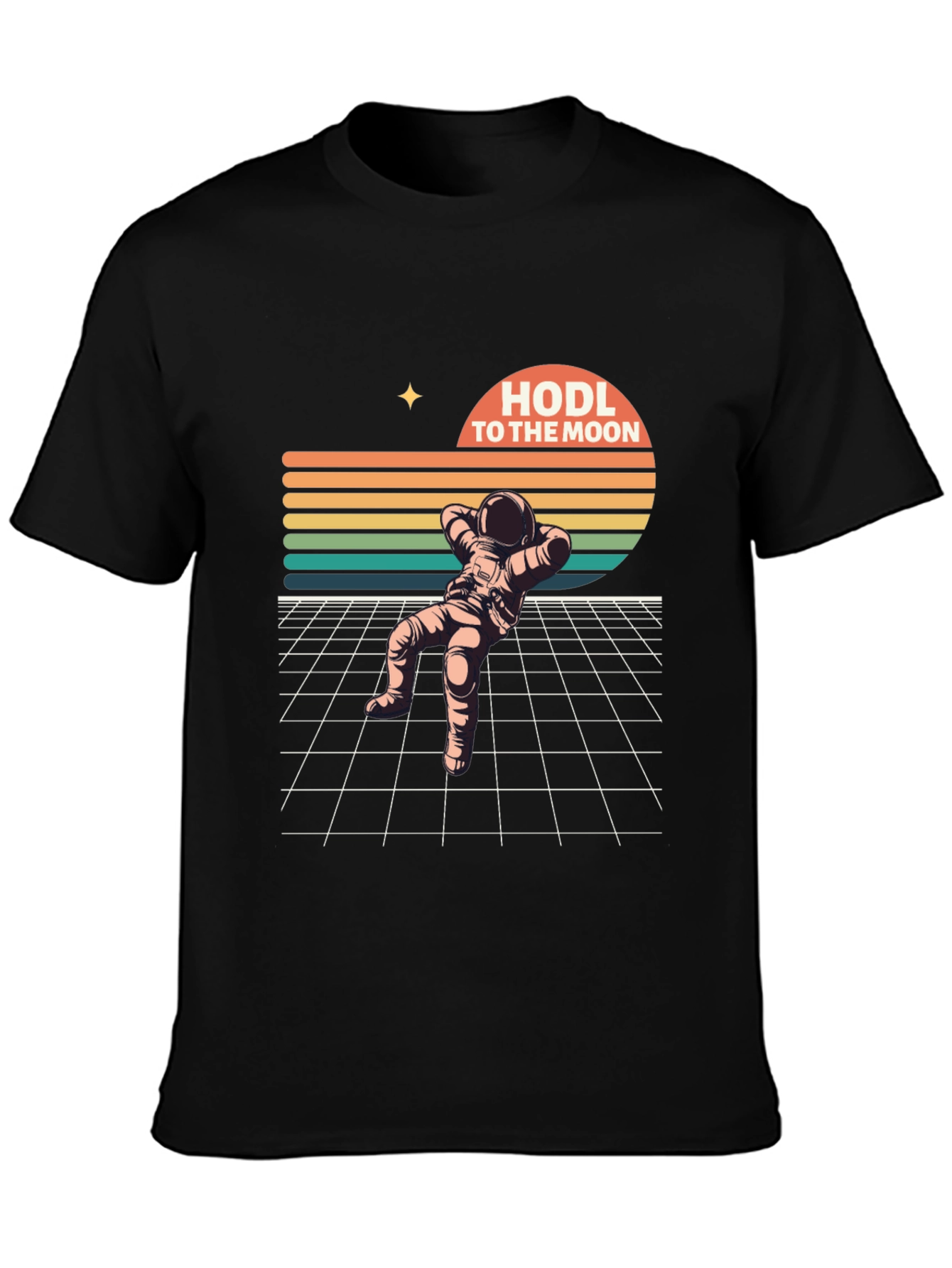 Black HODL To The Moon Retro Astronaut T-Shirt view 3
