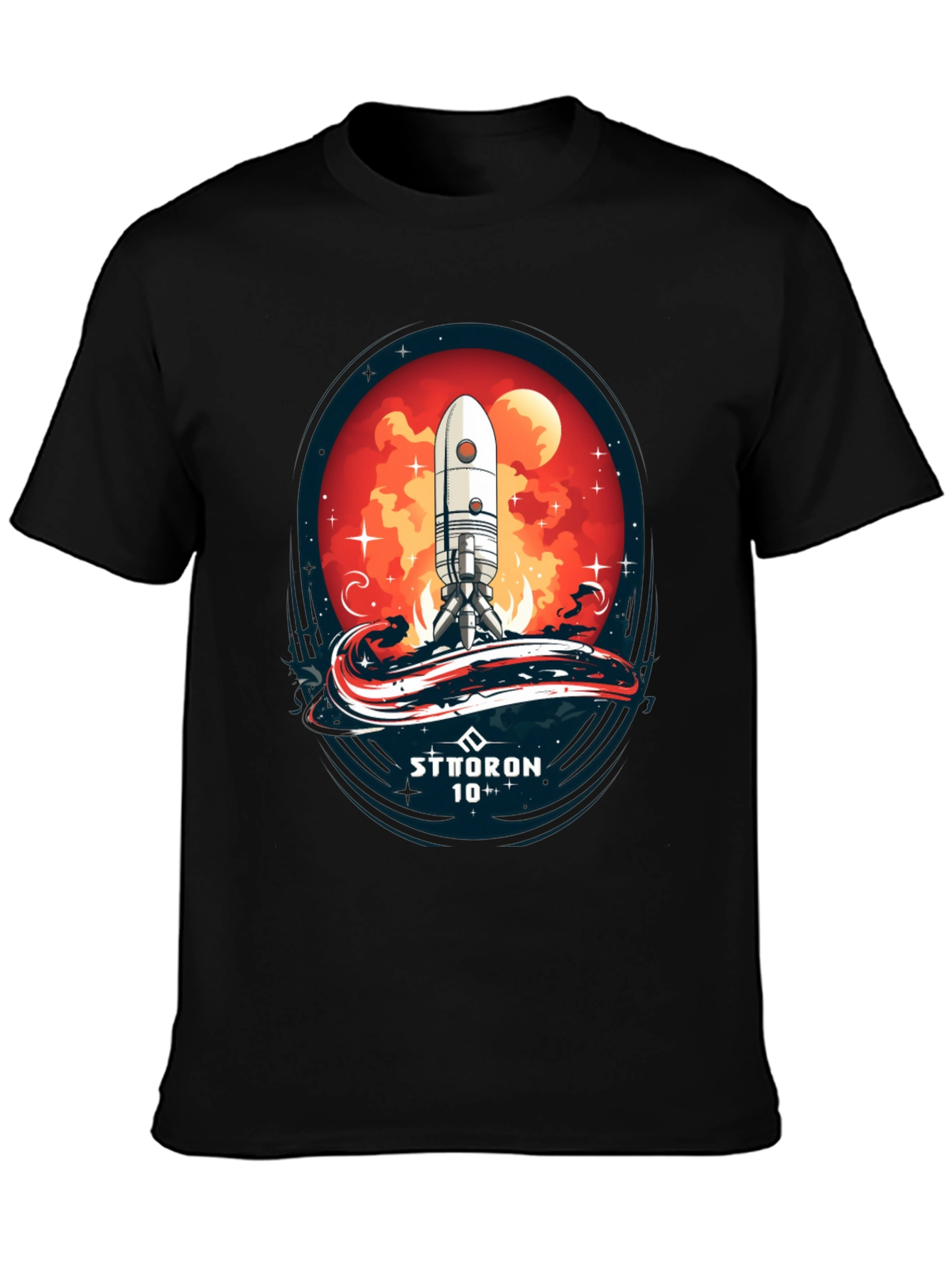 Black Sci-Fi Rocket Launch T-Shirt - Sttoron 10+ view 3