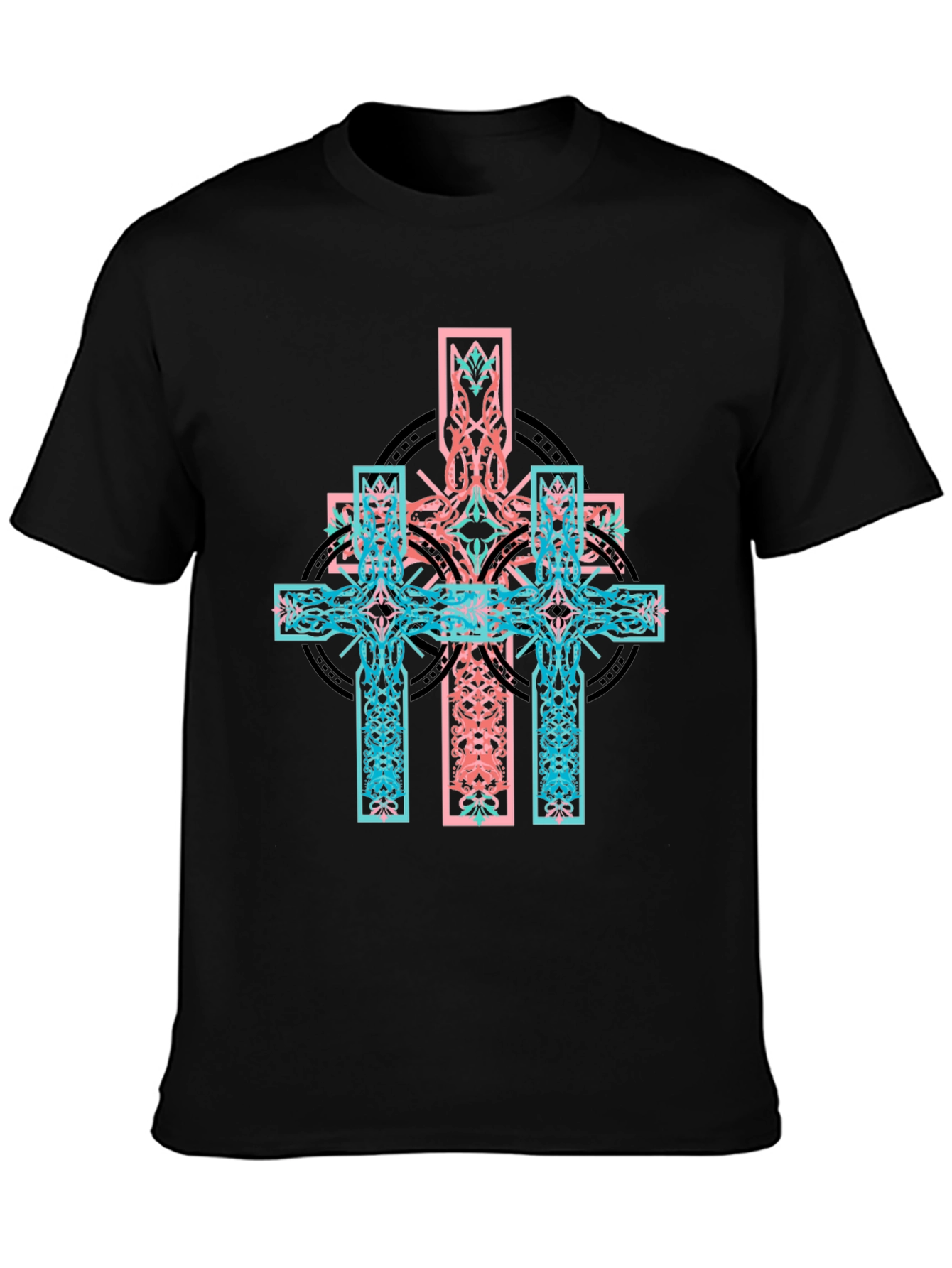 Black Celtic Cross Graphic Print Black T-Shirt view 3