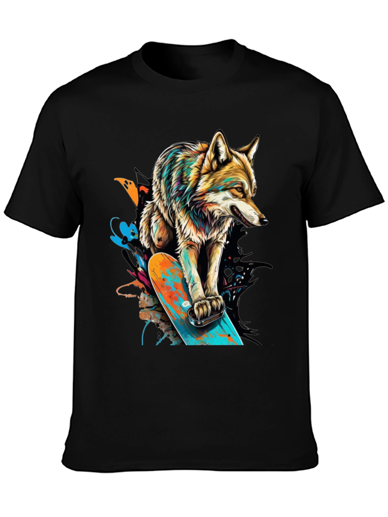Black Wolf Skateboard Graphic T-Shirt - Urban Streetwear view 3