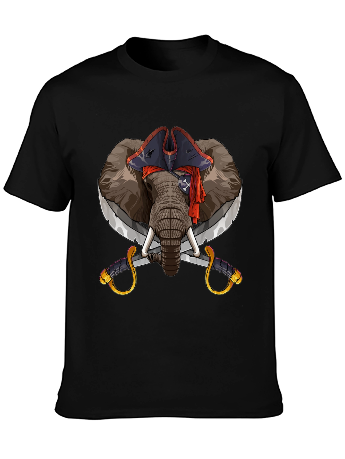 Black Pirate Elephant Graphic Tee - Black Cotton T-Shirt view 3