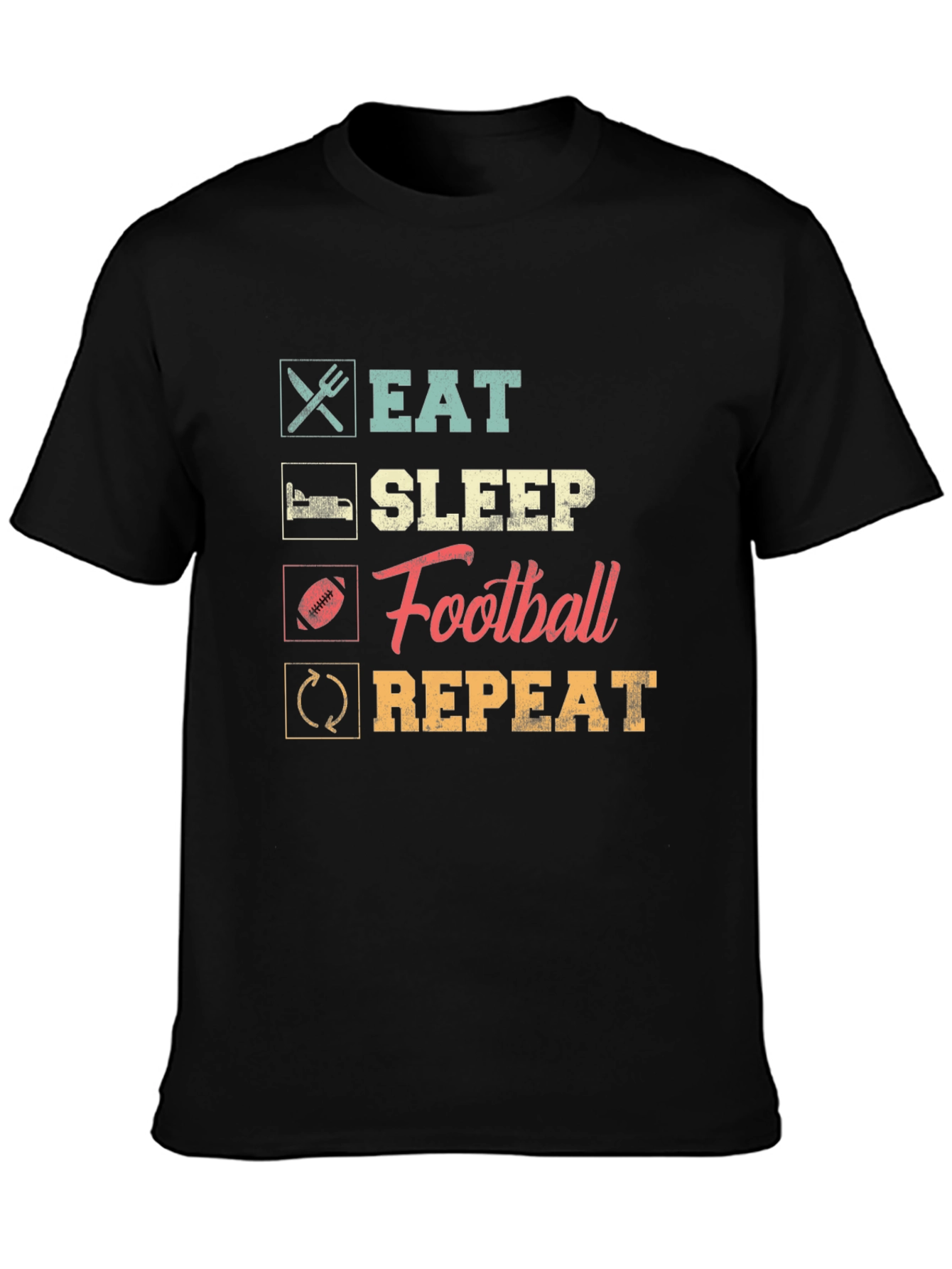 Black Eat Sleep Football Repeat Black Tee view 3
