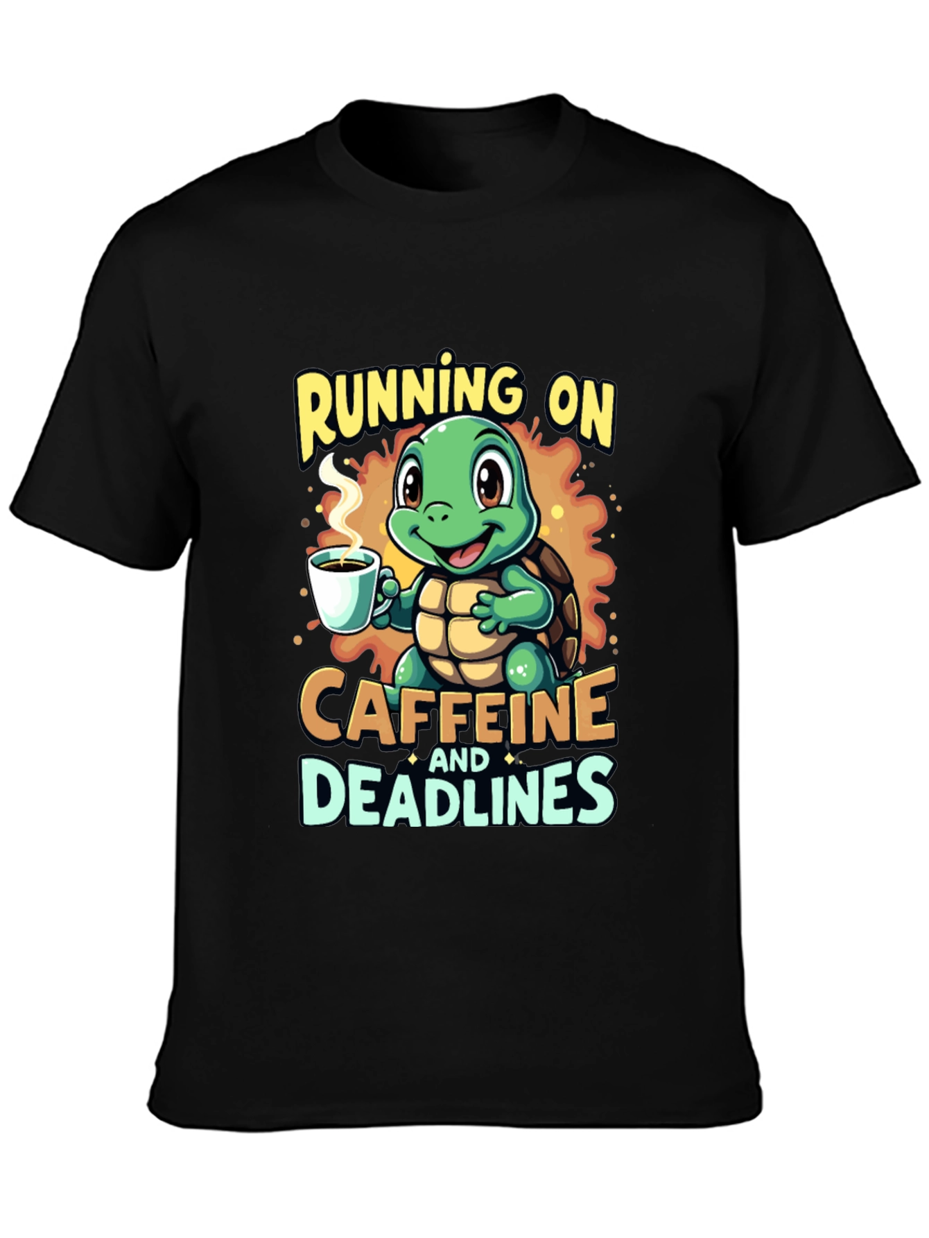 Black Caffeine Turtle T-Shirt - Running on Deadlines view 3