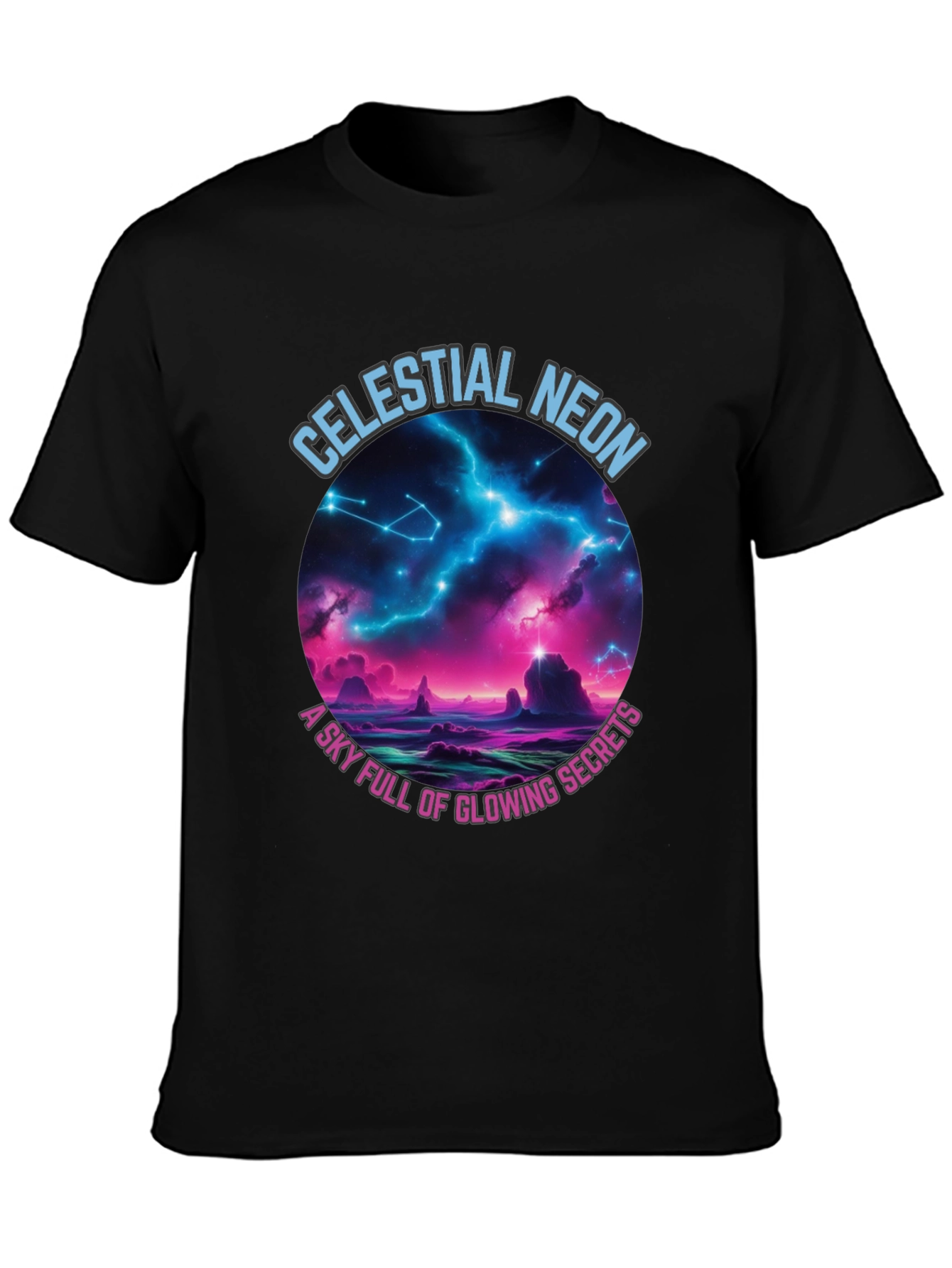 Black Celestial Neon Graphic T-Shirt view 3